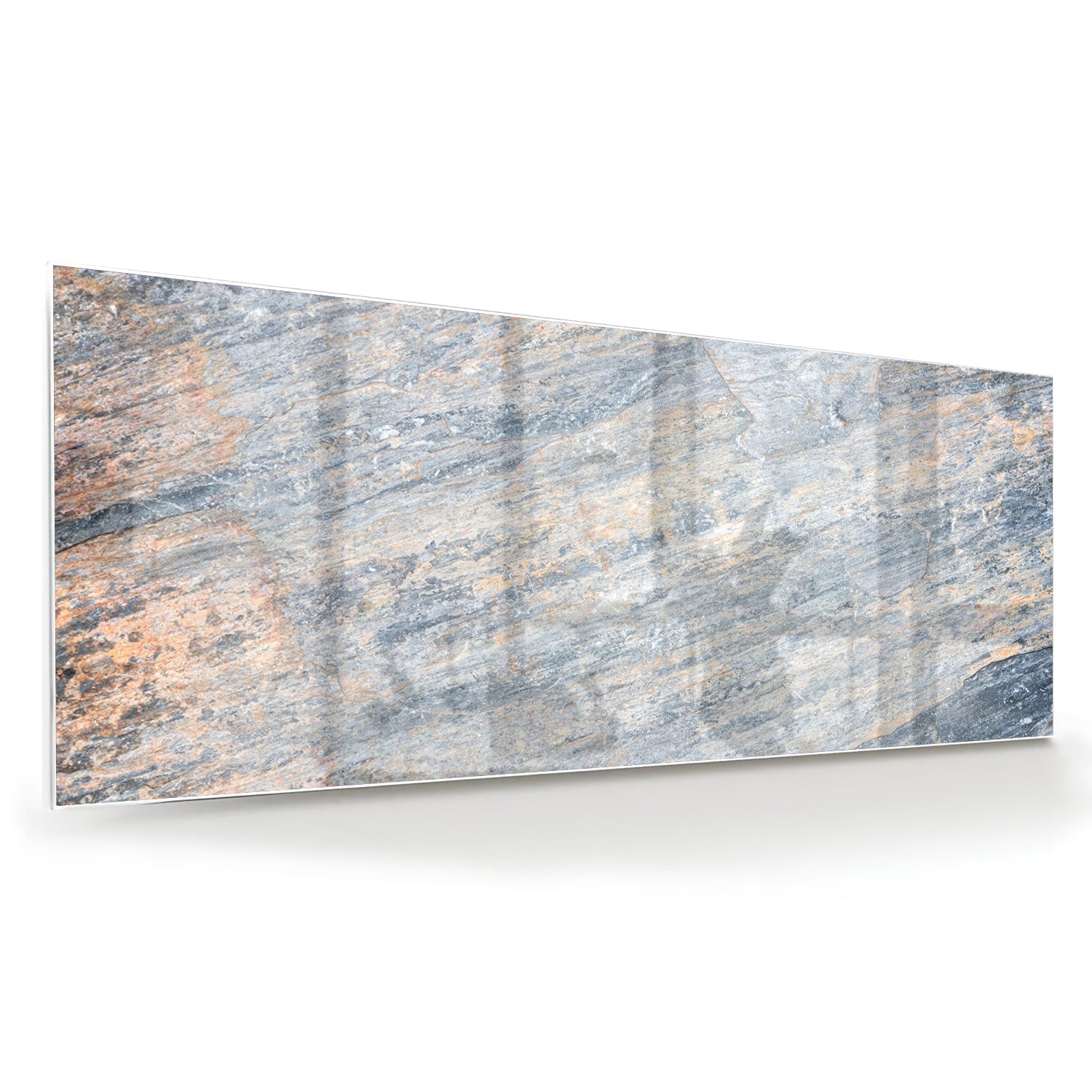 Abstraktes Glasbild mit blauen und orangefarbenen Tönen – Glasbild aus Sicherheitsglas, Größe 60x60