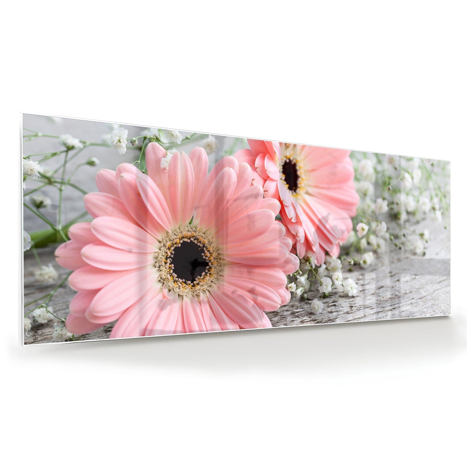 Rosafarbenes Gerbera-Glasbild für ein modernes Zuhause – Glasbild aus Sicherheitsglas, Größe 60x60