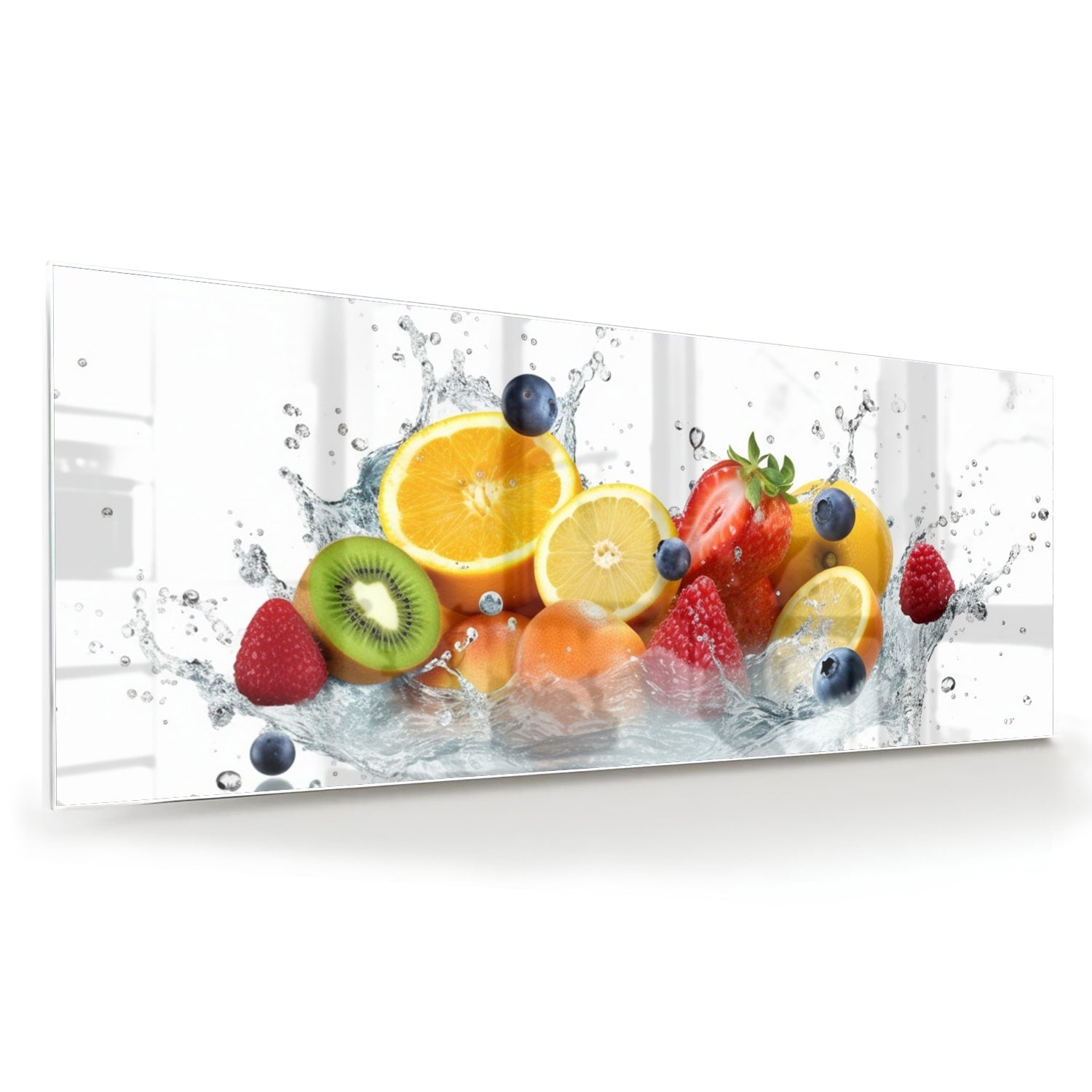 Stimmungsvolles Glasbild mit farbenfroher Fruchtkomposition – Glasbild aus Sicherheitsglas, Größe 60x60