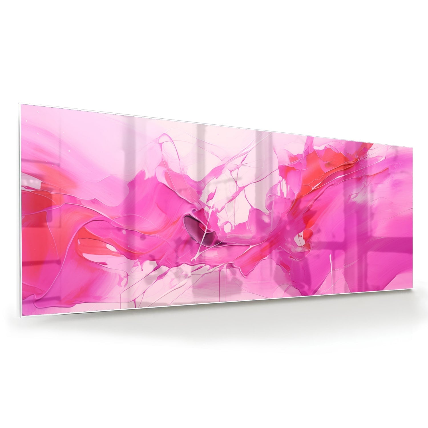 Abstraktes Glasbild in leuchtenden Rosatönen – Glasbild aus Sicherheitsglas, Größe 60x60