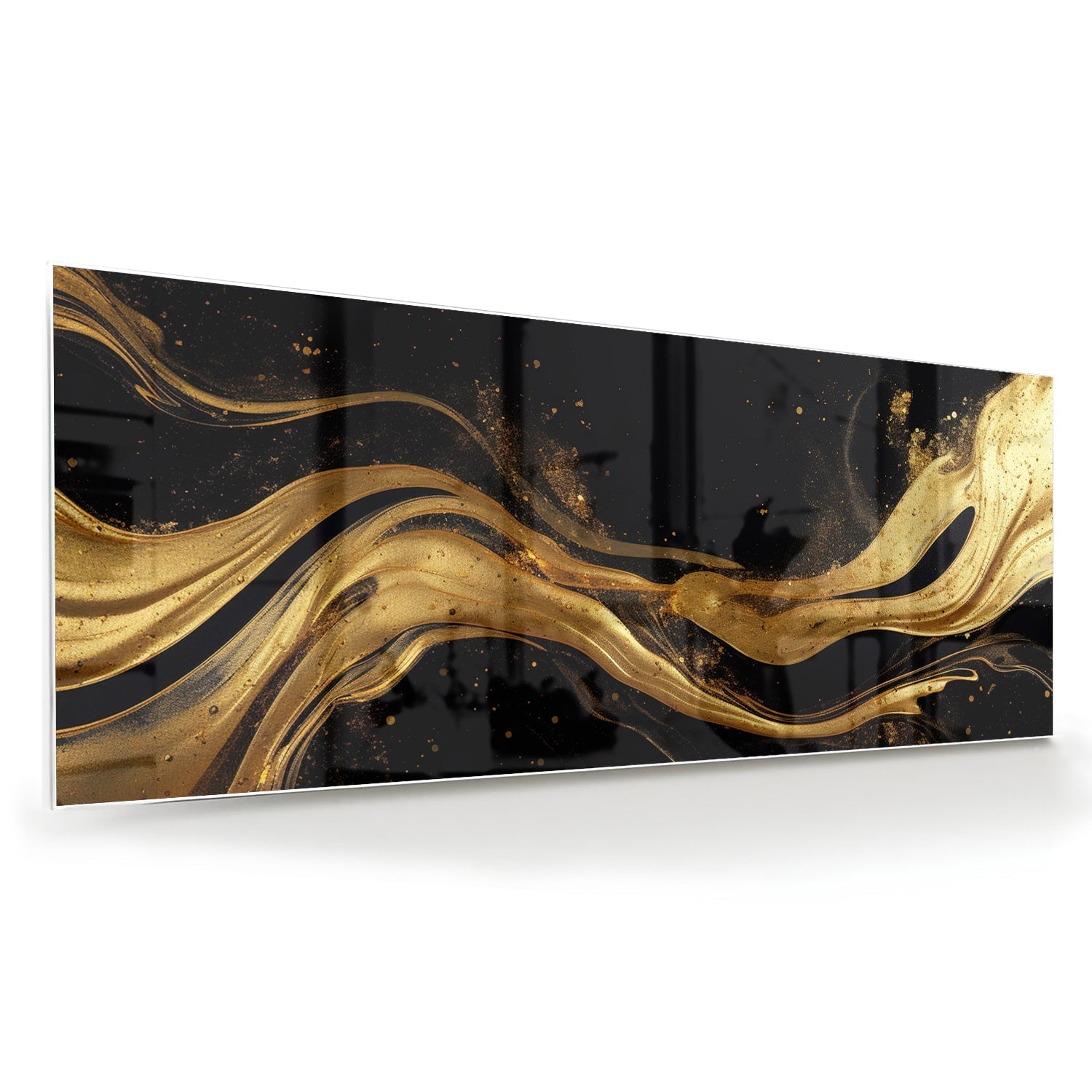 Elegantes Glasbild mit goldenen Linien – Glasbild aus Sicherheitsglas, Größe 60x60