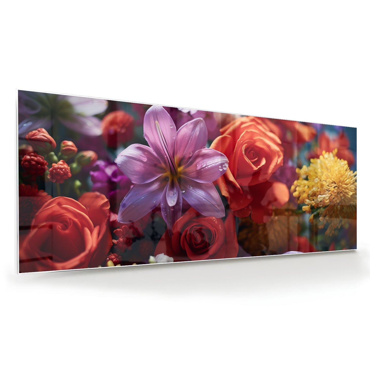 Farbenfrohes Glasbild mit Blütenpracht – Glasbild aus Sicherheitsglas, Größe 60x60