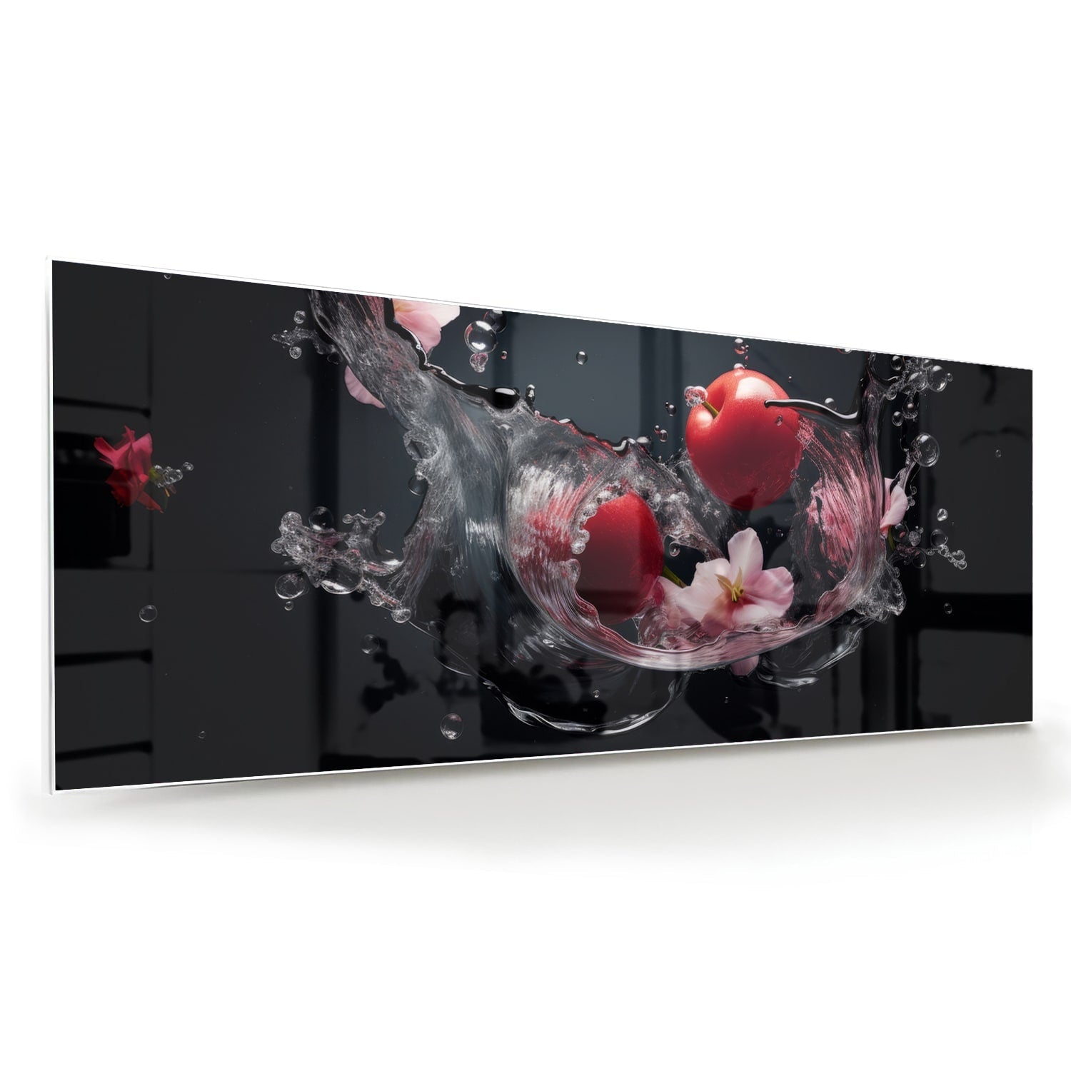 Glasbild mit rosa Blumen und Wassertropfen – Glasbild aus Sicherheitsglas, Größe 60x60