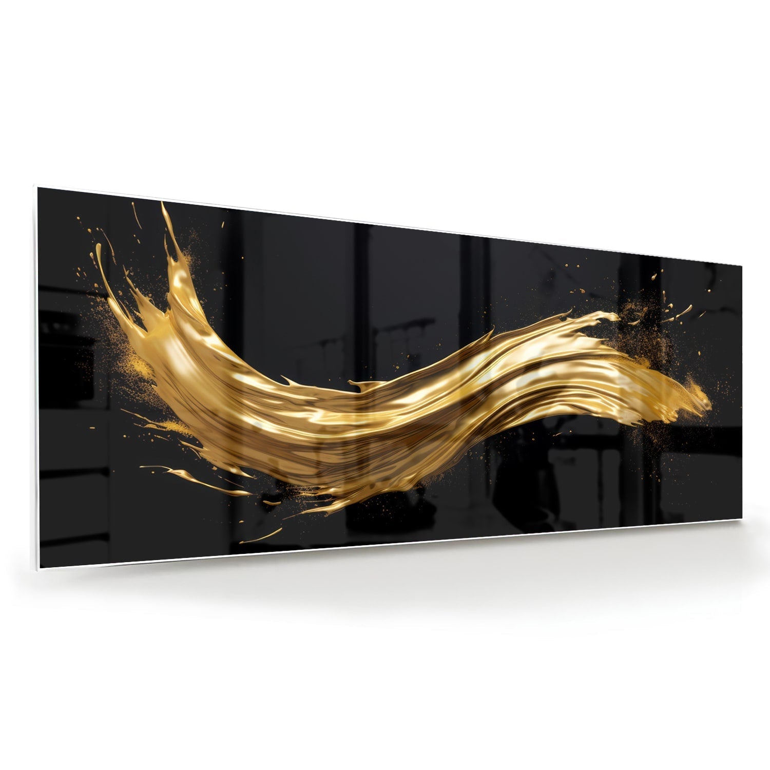 Glasbild mit goldenem Glanz auf schwarzem Hintergrund – Glasbild aus Sicherheitsglas, Größe 60x60