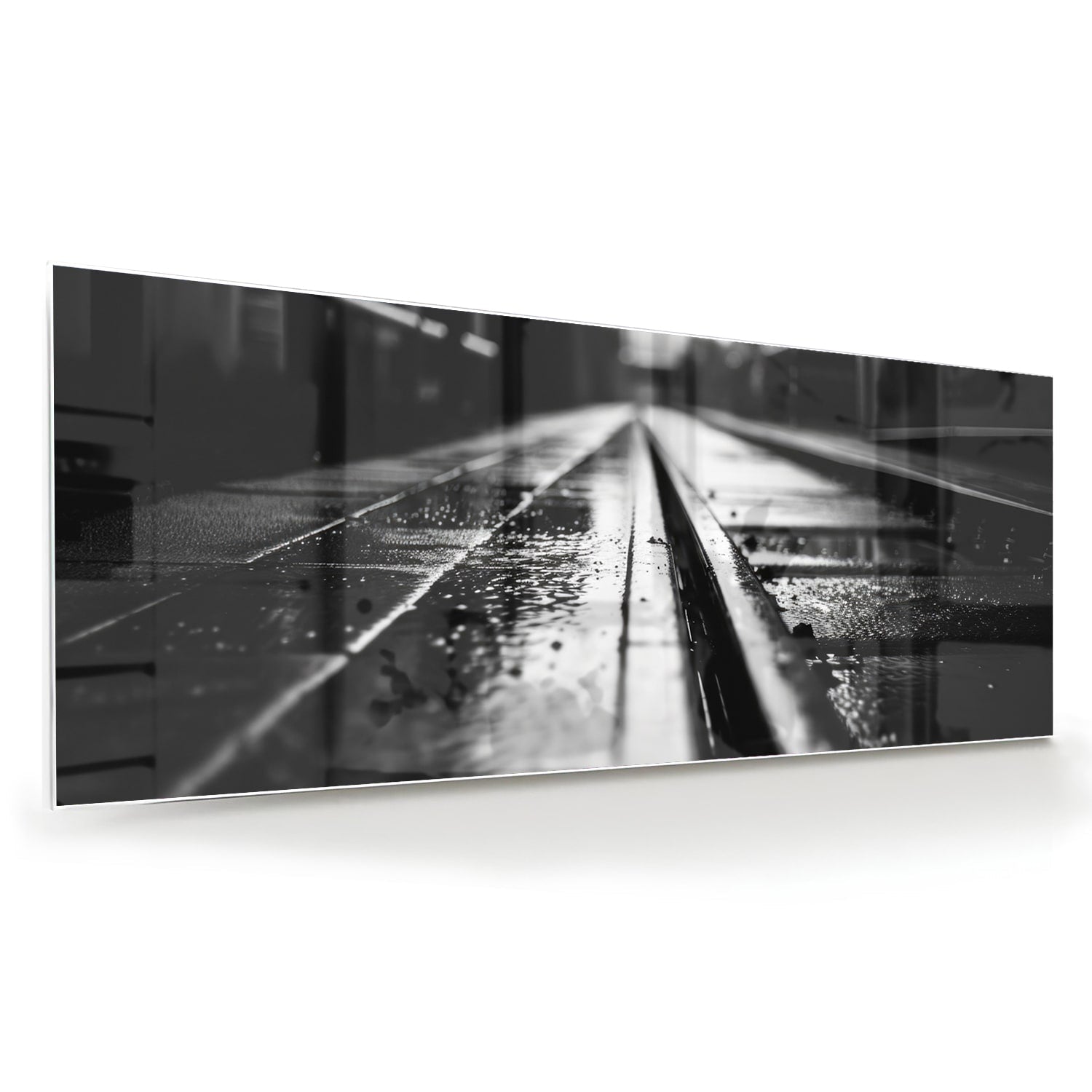 Schwarz-Weiß-Glasbild mit nassen Straßen – Glasbild aus Sicherheitsglas, Größe 60x60