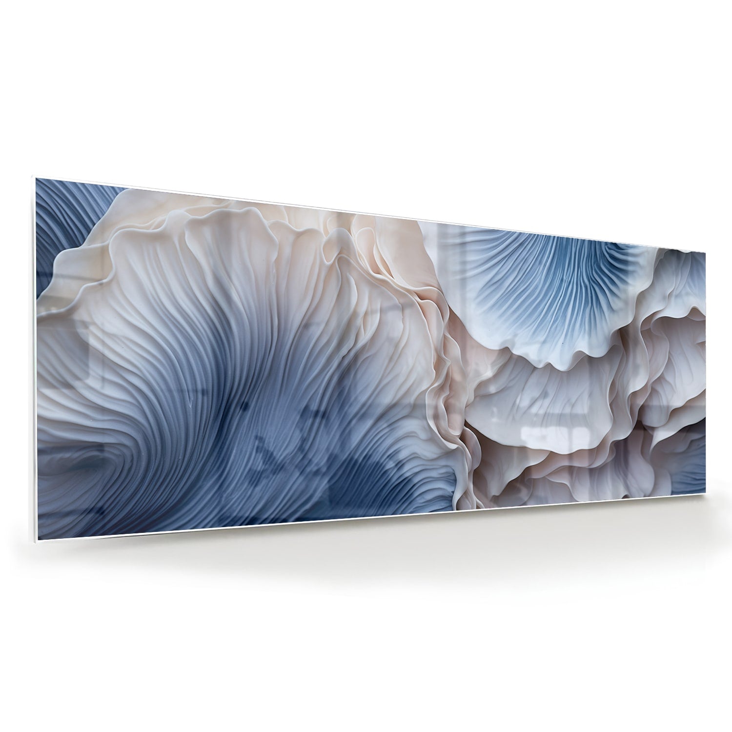 Elegantes Glasbild mit blauen und weißen Mustern – Glasbild aus Sicherheitsglas, Größe 60x60