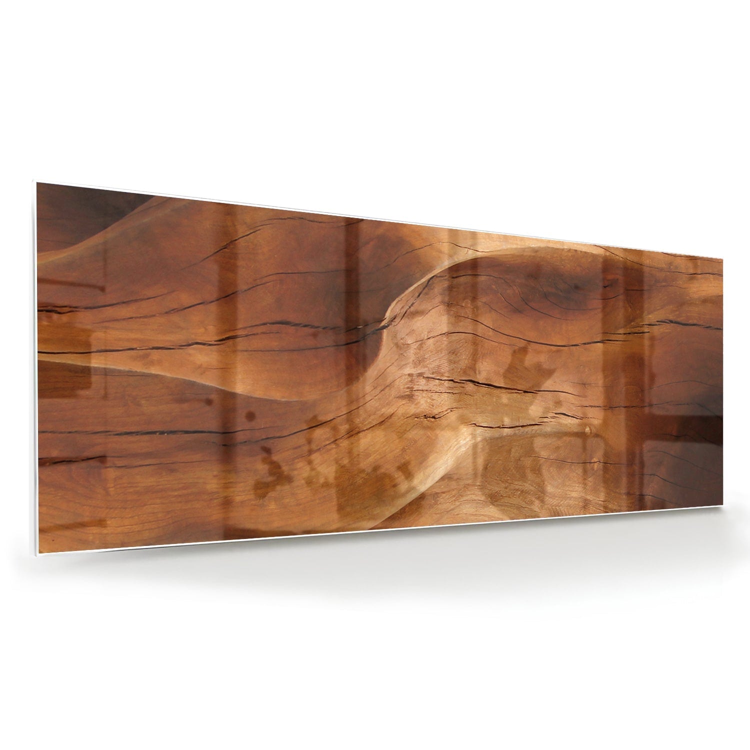 Abstraktes Glasbild mit warmen Holztönen – Glasbild aus Sicherheitsglas, Größe 60x60