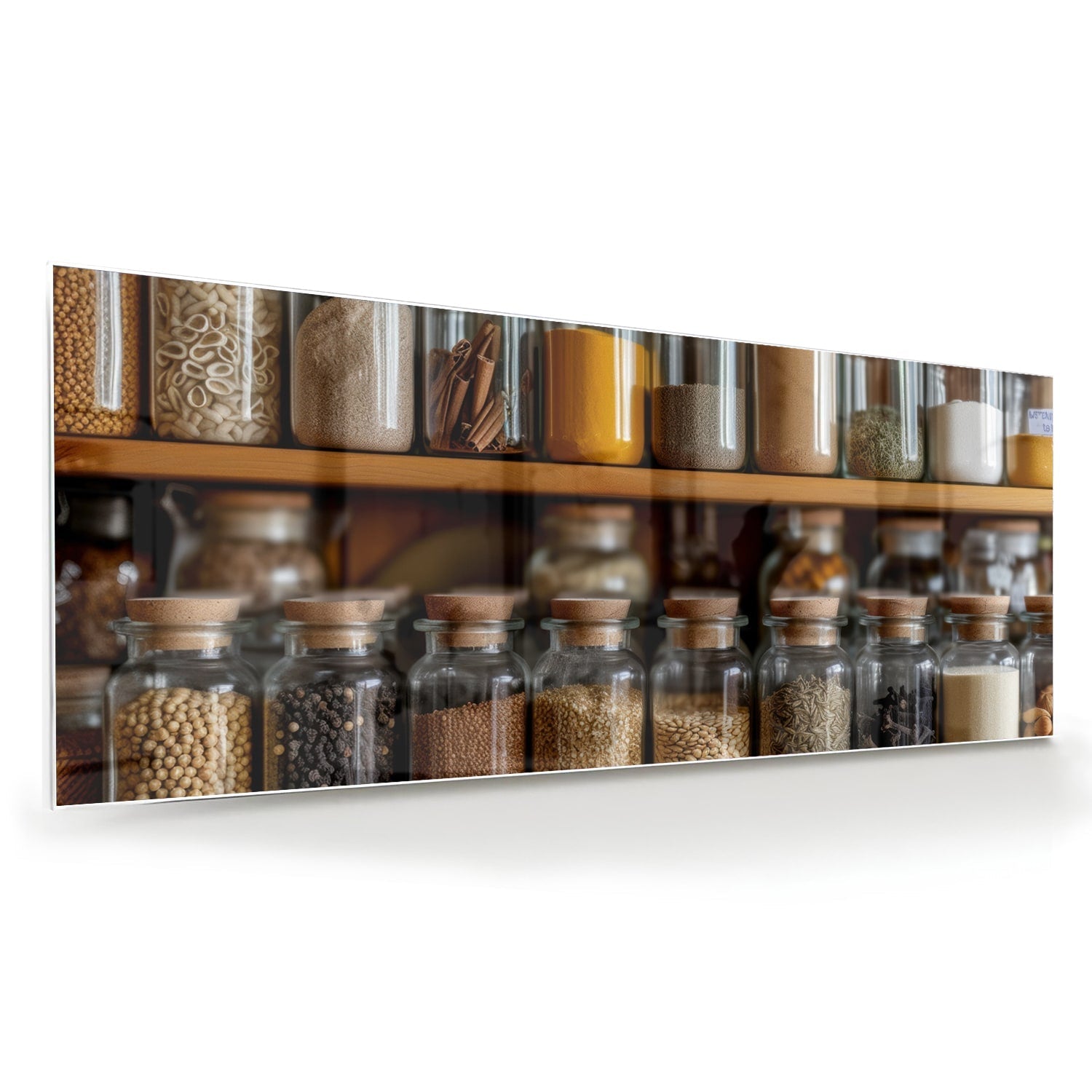 Glasbild mit Gewürzen in Einmachgläsern – Glasbild aus Sicherheitsglas, Größe 60x60
