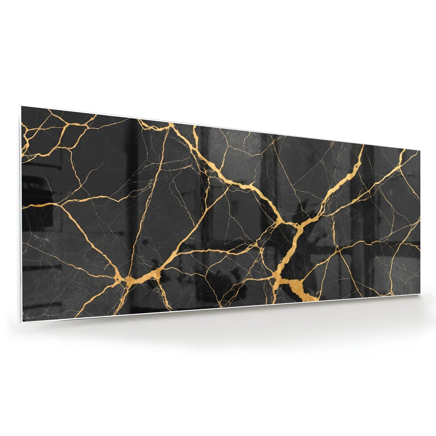 Elegantes Glasbild mit schwarz-goldenem Muster – Glasbild aus Sicherheitsglas, Größe 60x60