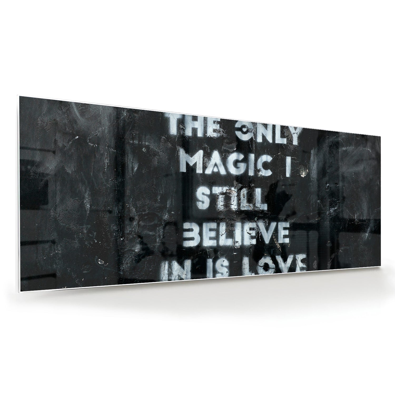 Glasbild mit Schriftzug „Believe in Love“ – Glasbild aus Sicherheitsglas, Größe 60x60