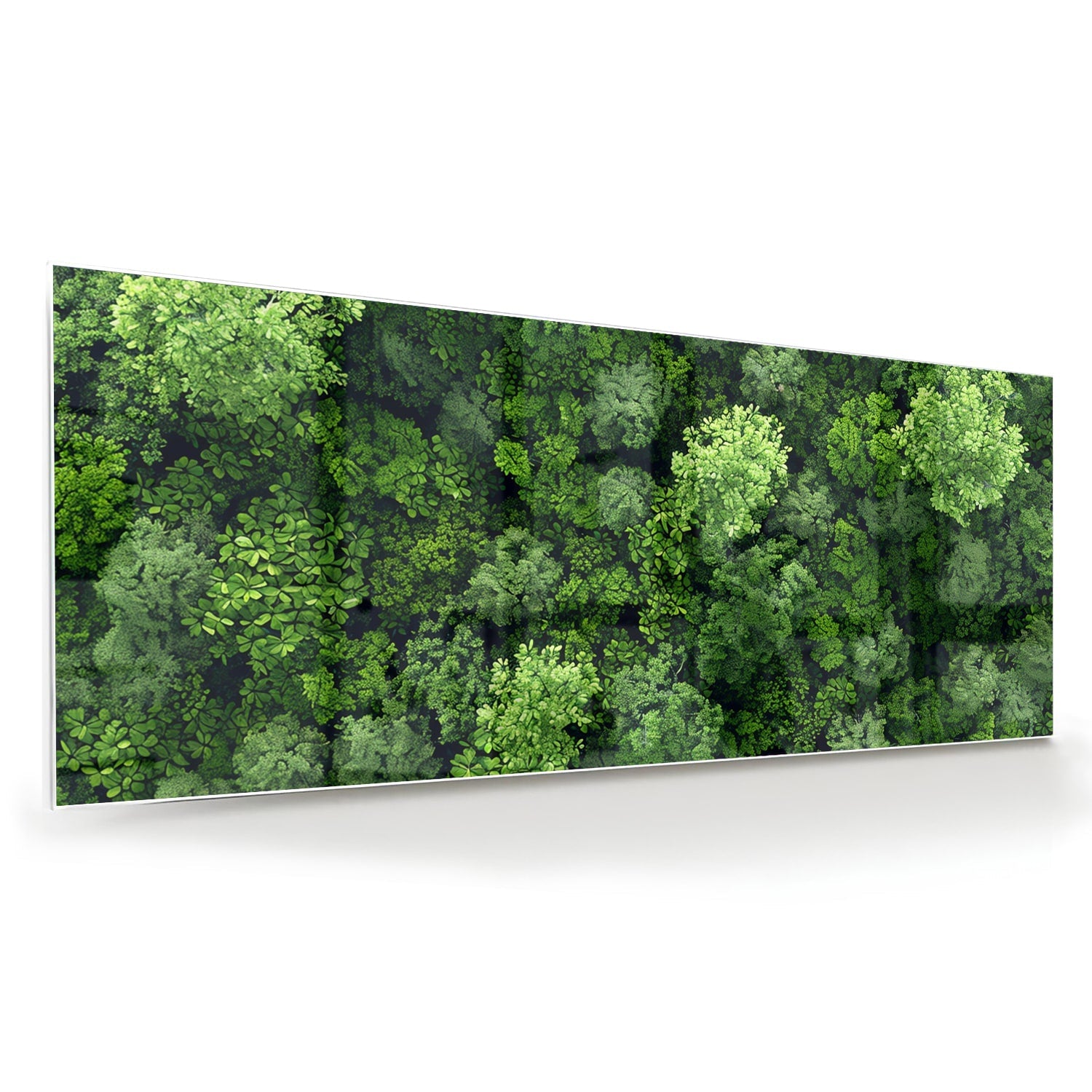 Glasbild mit Himmelsmotiv und üppigem grünen Wald – Glasbild aus Sicherheitsglas, Größe 60x60