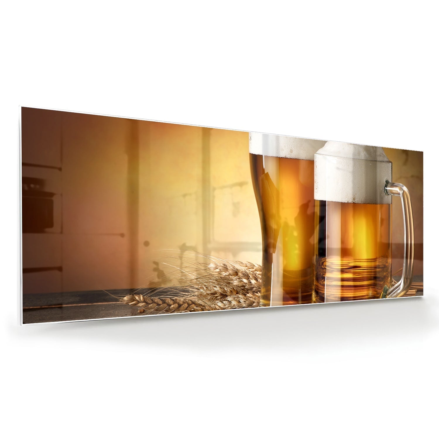 Stilvolles Glasbild mit Bier und Gerste – Glasbild aus Sicherheitsglas, Größe 60x60