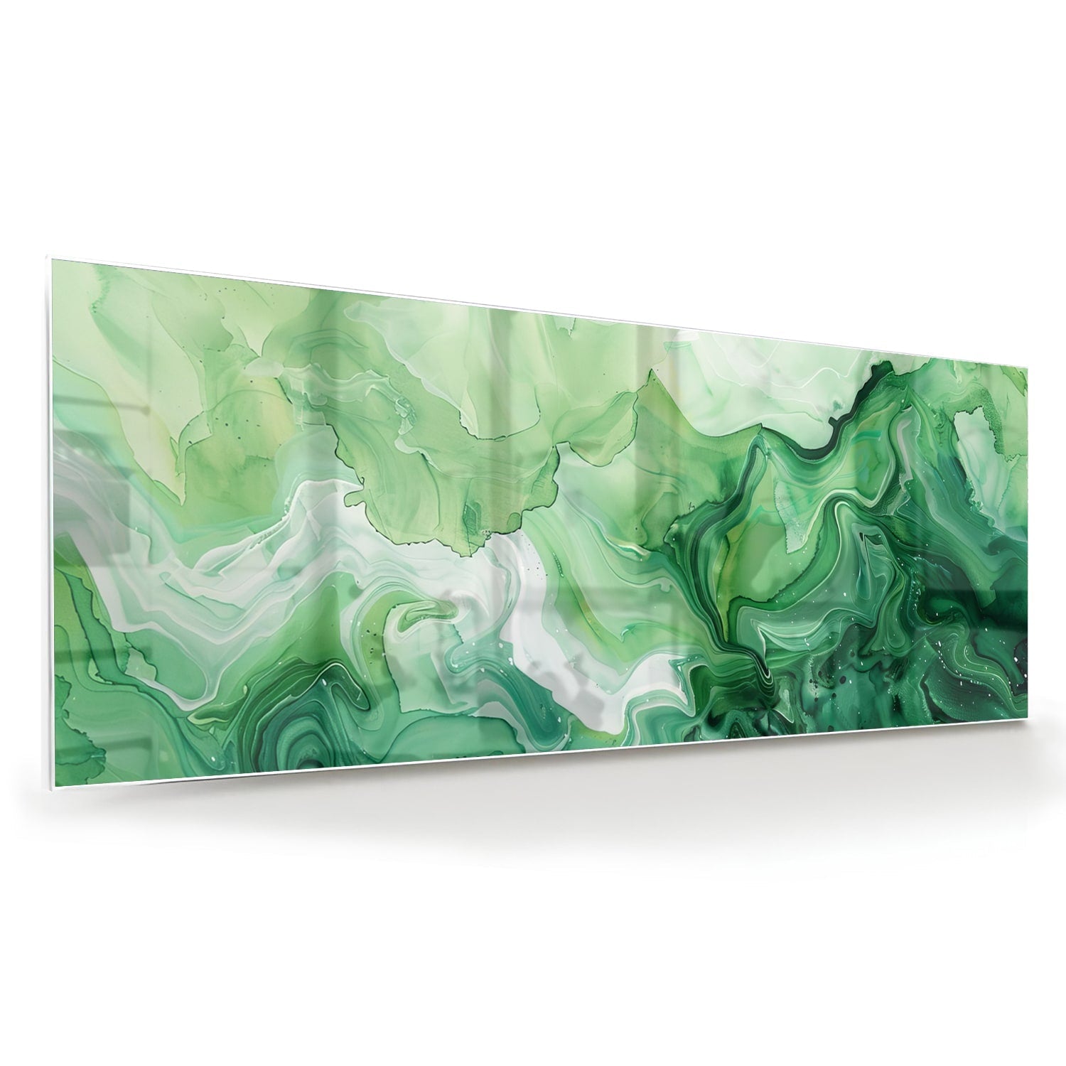 Grünes marmoriertes Glasbild für moderne Innenräume – Glasbild aus Sicherheitsglas, Größe 60x60