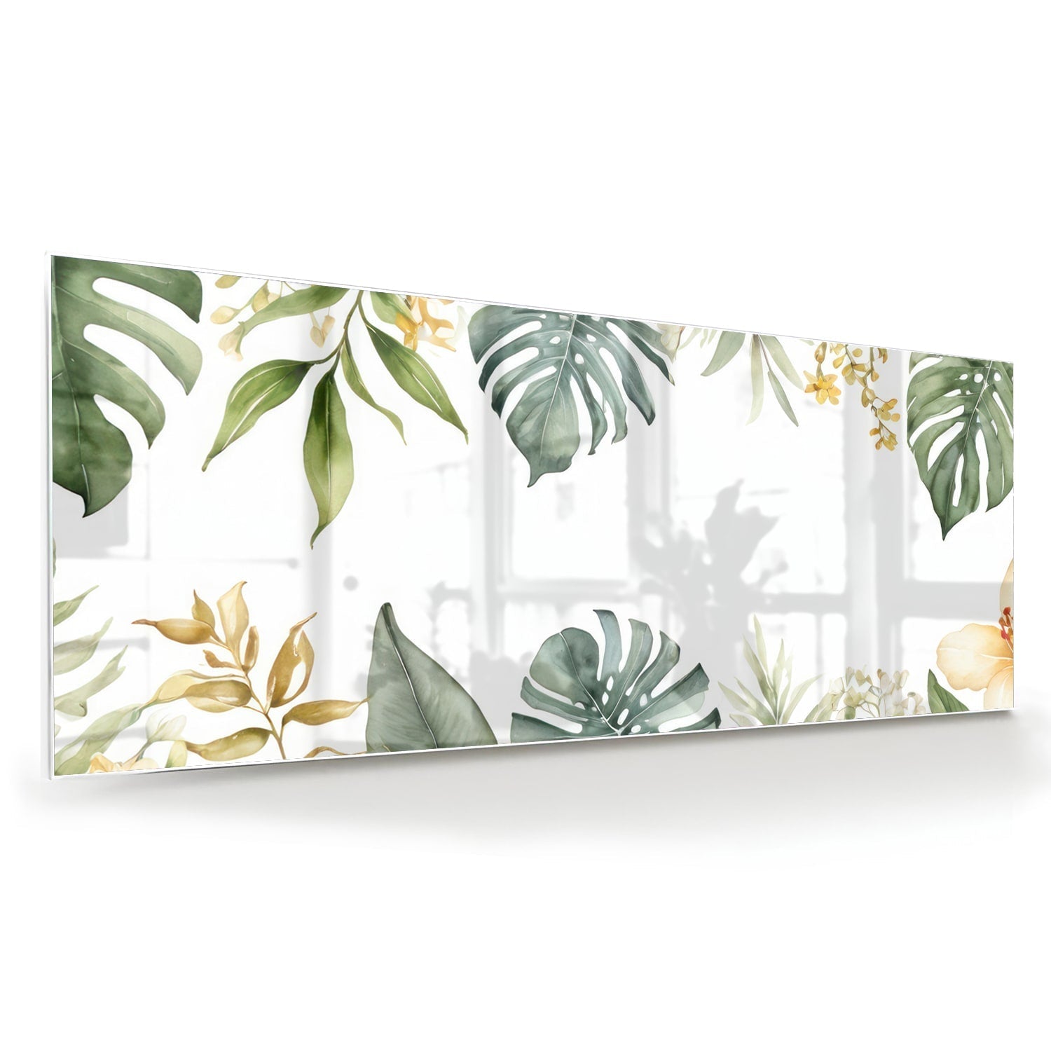 Glasbild mit tropischen Blättern und botanischer Flora – Glasbild aus Sicherheitsglas, Größe 60x60