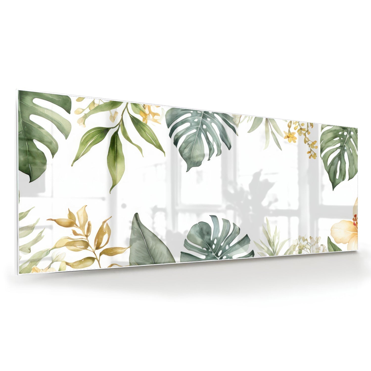 Glazen schilderij met tropische bladeren en botanische flora