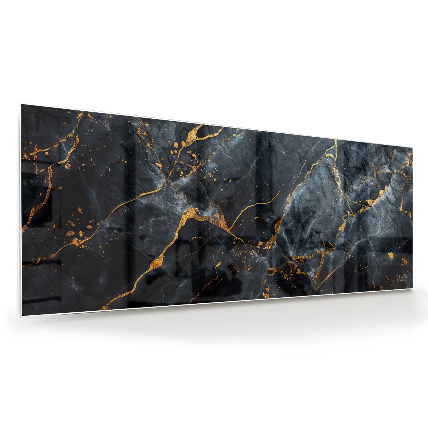 Elegantes Glasbild mit Marmoroptik und goldenen Adern – Glasbild aus Sicherheitsglas, Größe 60x60