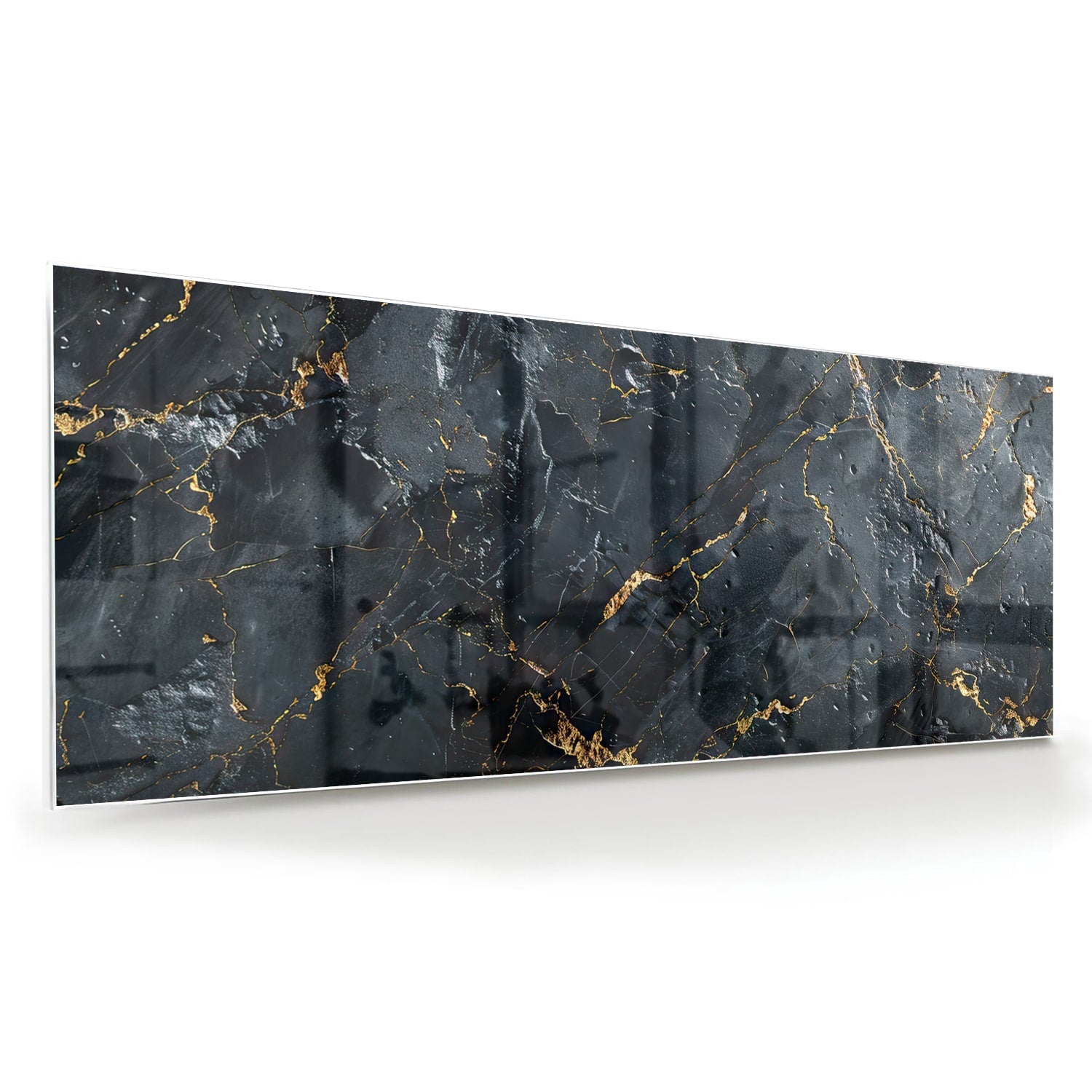 Elegantes Glasbild mit goldener Marmoroptik – Glasbild aus Sicherheitsglas, Größe 60x60