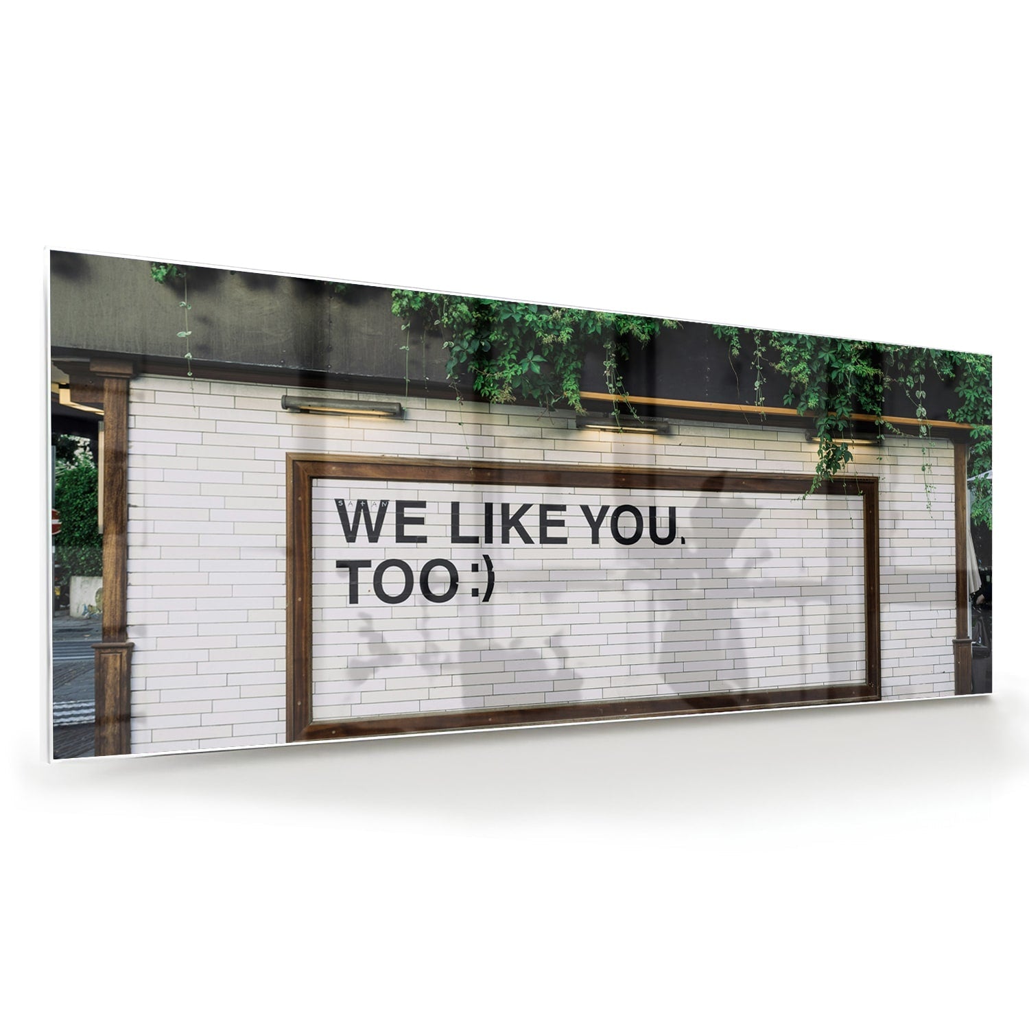 Glasbild 'We Like You Too' mit Pflanzen – Glasbild aus Sicherheitsglas, Größe 60x60