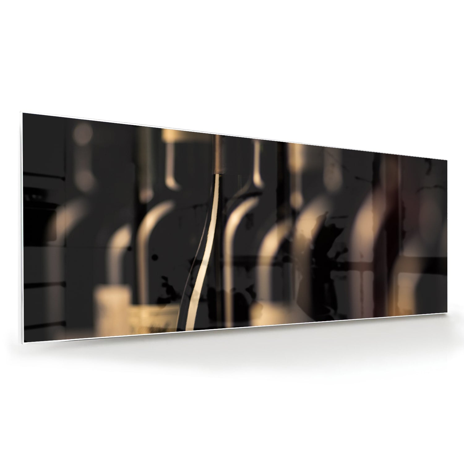 Elegantes Glasbild mit Weinflaschen – Glasbild aus Sicherheitsglas, Größe 60x60