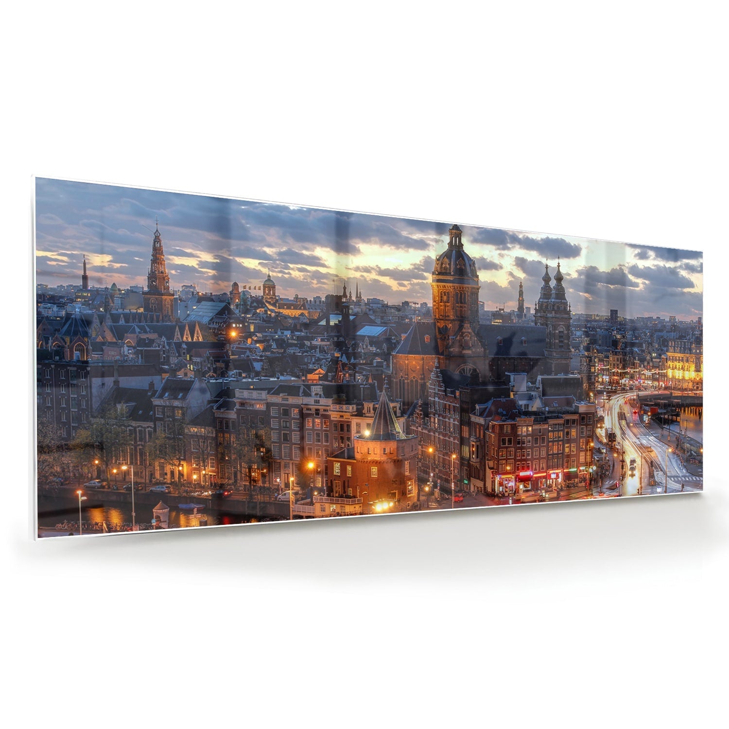 Stimmungsvolles Glasbild mit urbaner Landschaft – Glasbild aus Sicherheitsglas, Größe 60x60