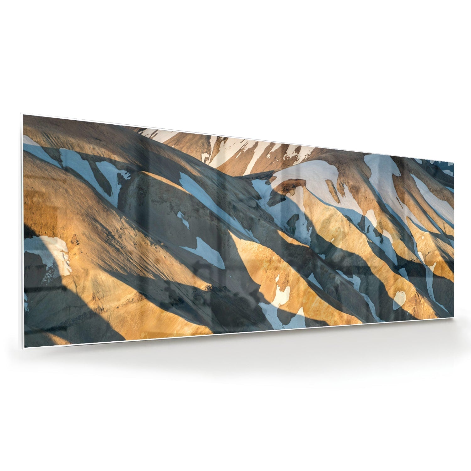 Glasbild mit Bergen und sanften Farben – Glasbild aus Sicherheitsglas, Größe 60x60