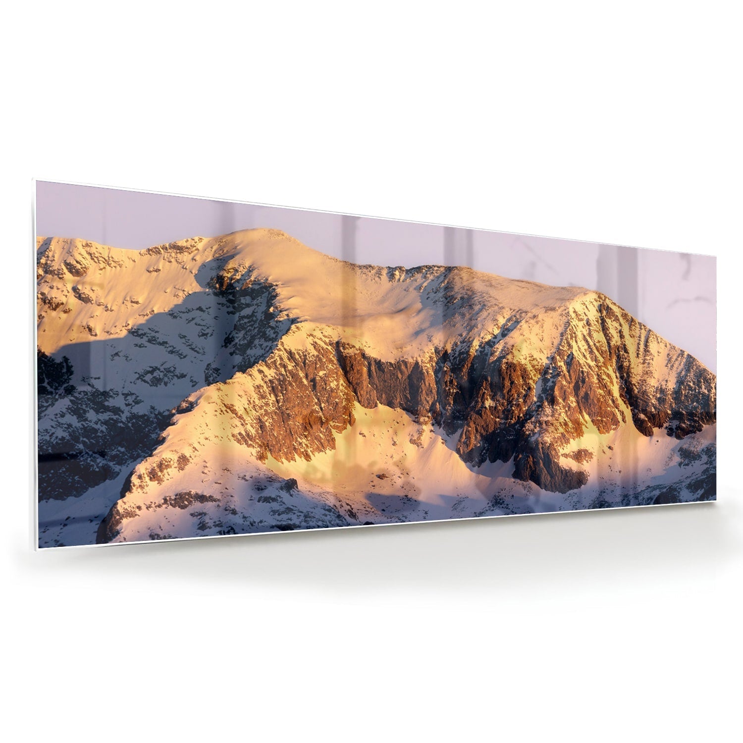 Atemberaubendes Glasbild mit Berglandschaft – Glasbild aus Sicherheitsglas, Größe 60x60