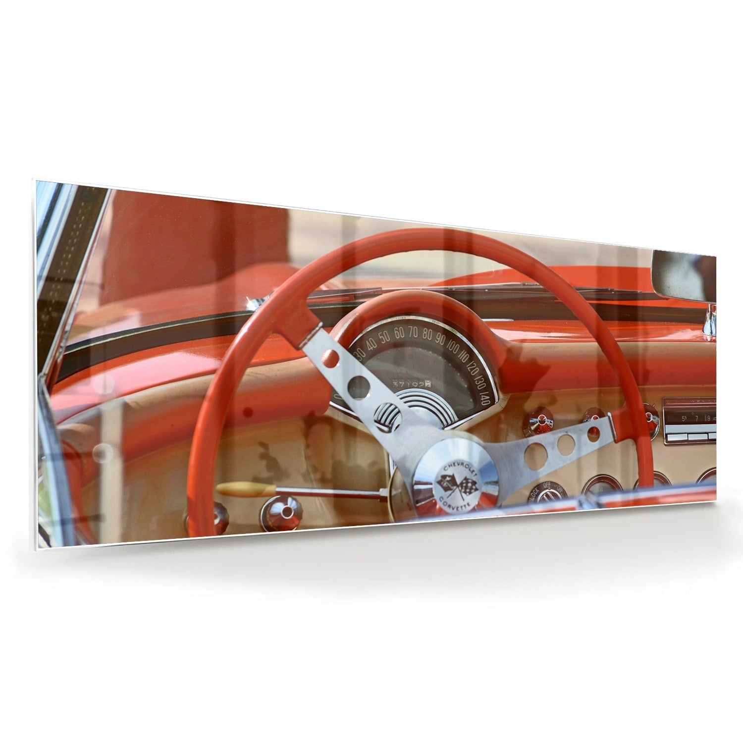 Retro-Auto-Glasbild für stilvolle Innenräume – Glasbild aus Sicherheitsglas, Größe 60x60