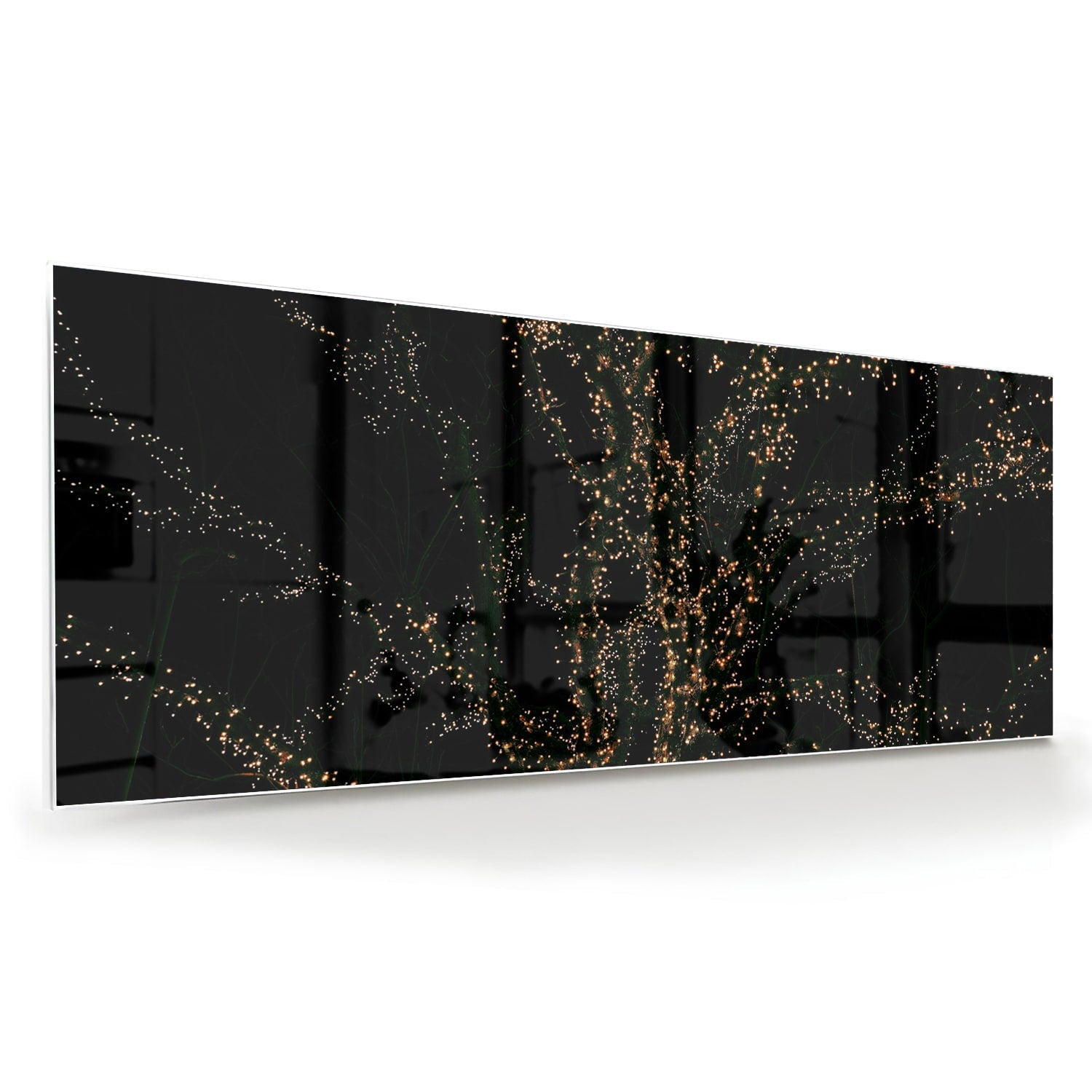 Glasbild mit goldenen Ästen auf schwarzem Hintergrund – Glasbild aus Sicherheitsglas, Größe 60x60