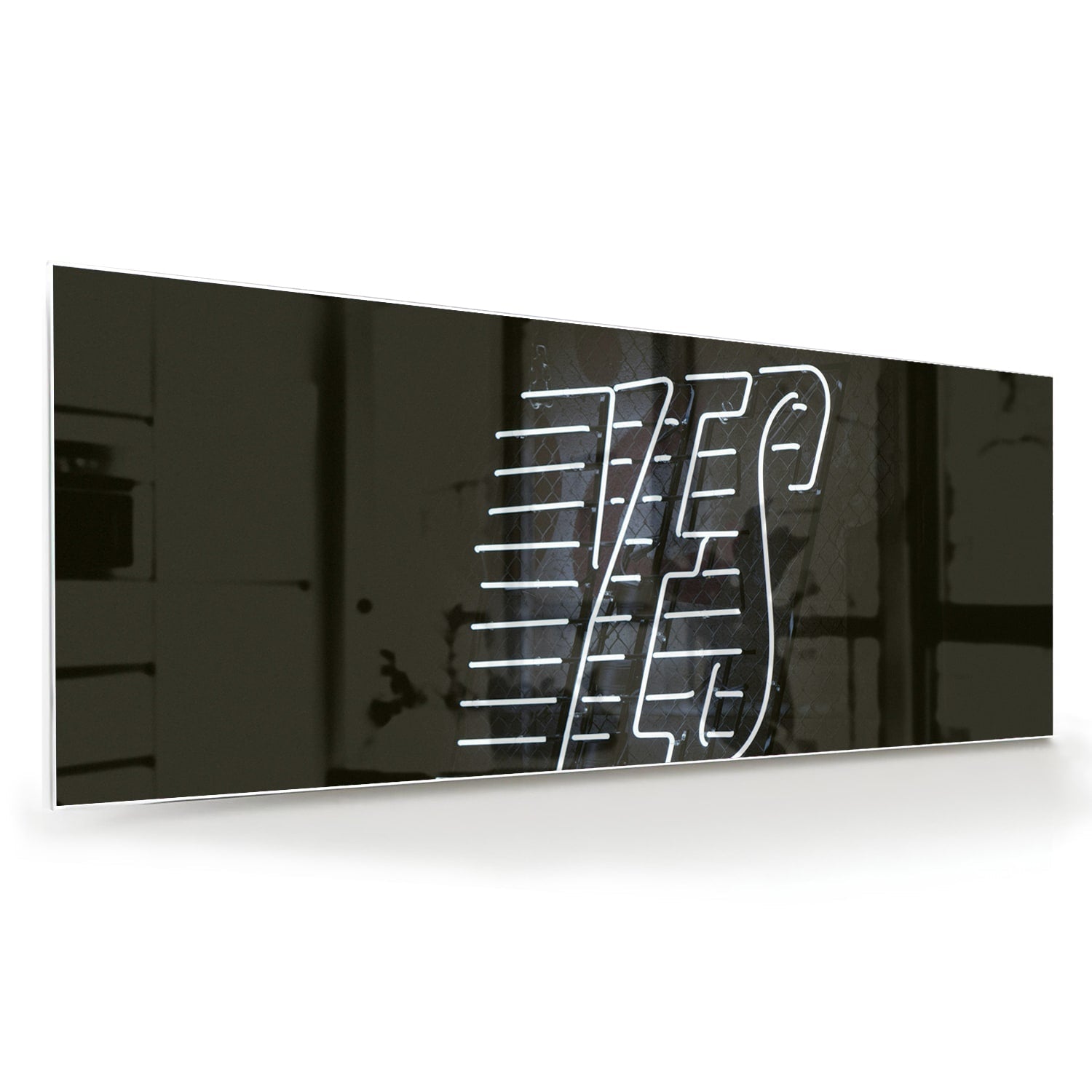 Glasbild mit 'YES' Schriftzug in modernem Design – Glasbild aus Sicherheitsglas, Größe 60x60