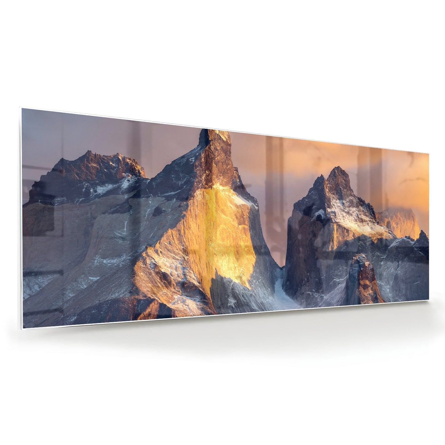 Glasbild mit majestätischen Bergen – Glasbild aus Sicherheitsglas, Größe 60x60