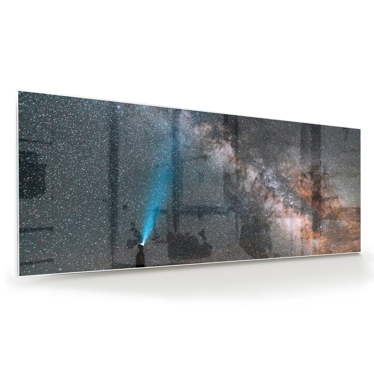 Glasbild Sternenhimmel mit Lichtstrahl – Glasbild aus Sicherheitsglas, Größe 60x60
