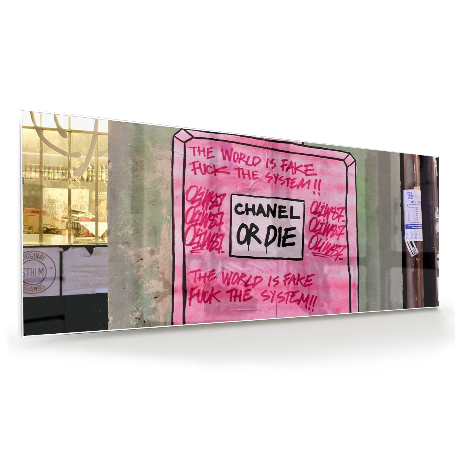 Stilvolles Glasbild: 'Chanel or Die' – Glasbild aus Sicherheitsglas, Größe 60x60