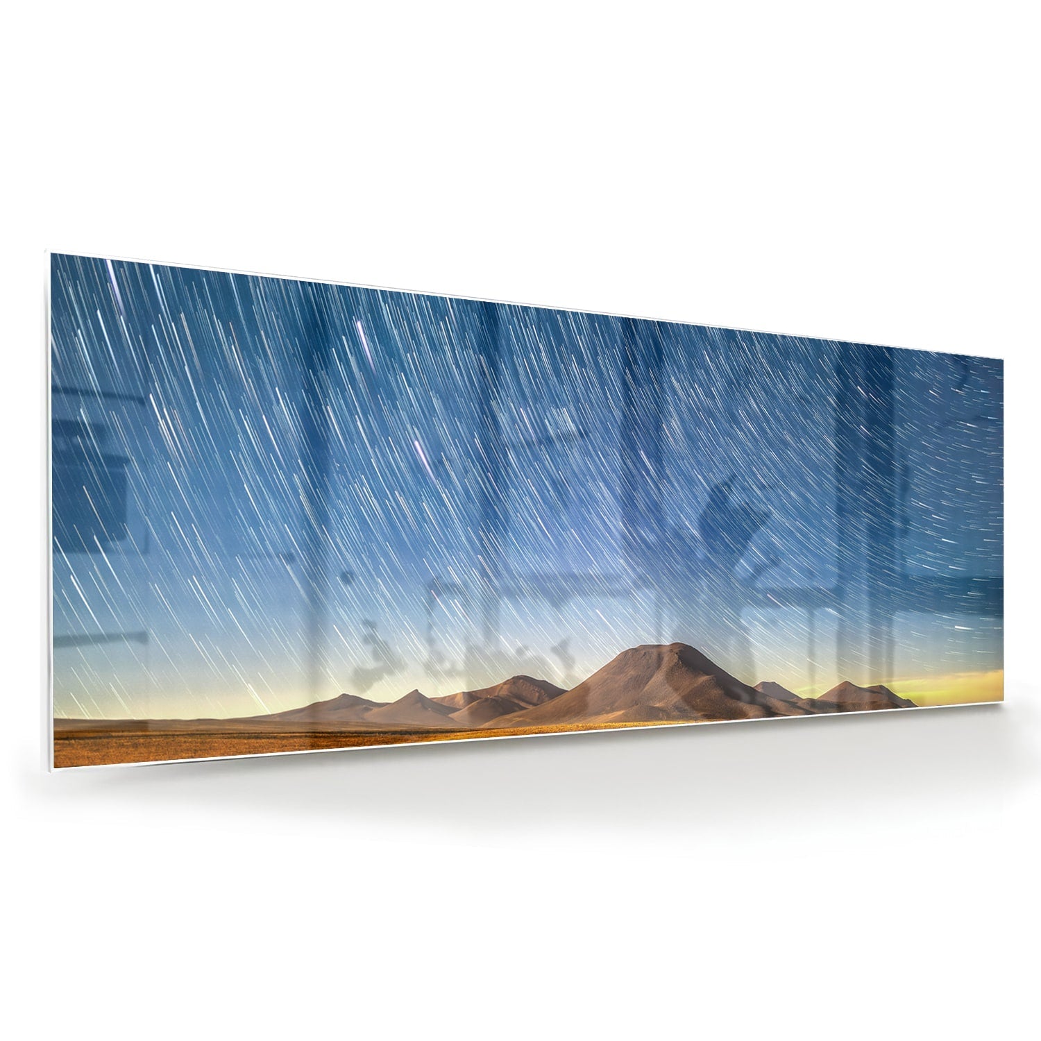Glasbild mit Sternenhimmel über den Bergen – Glasbild aus Sicherheitsglas, Größe 60x60