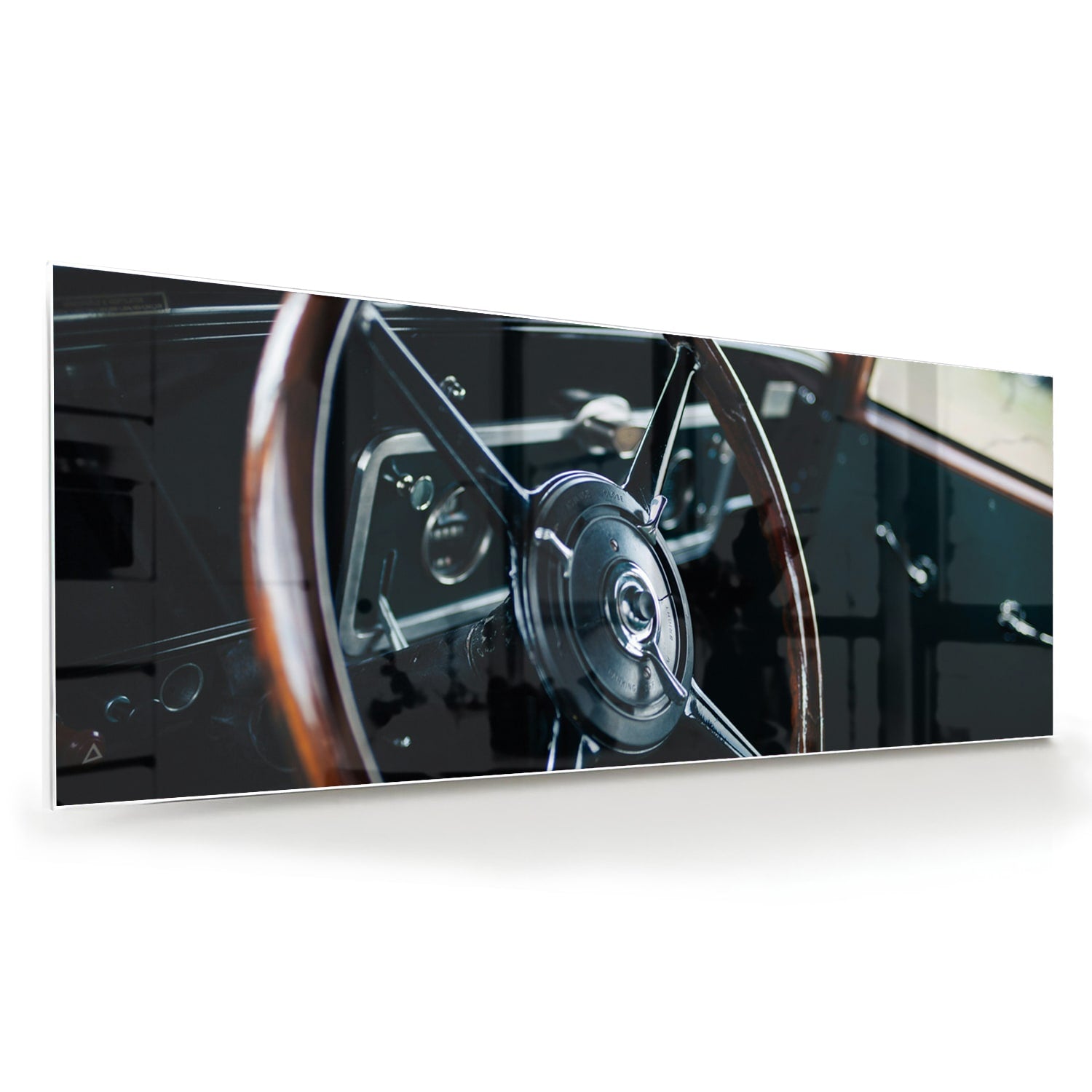Glasbild Vintage-Glasbild mit klassischem Lenkrad – Glasbild aus Sicherheitsglas, Größe 60x60