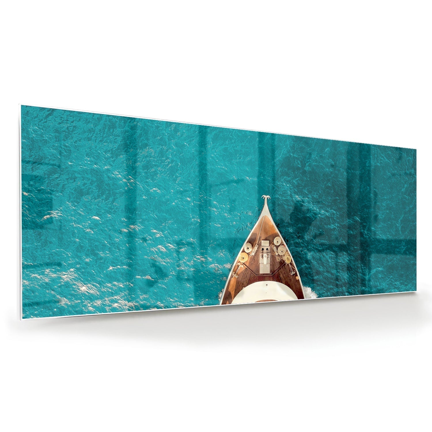 Glasbild mit einem Boot über Wasser – Glasbild aus Sicherheitsglas, Größe 60x60