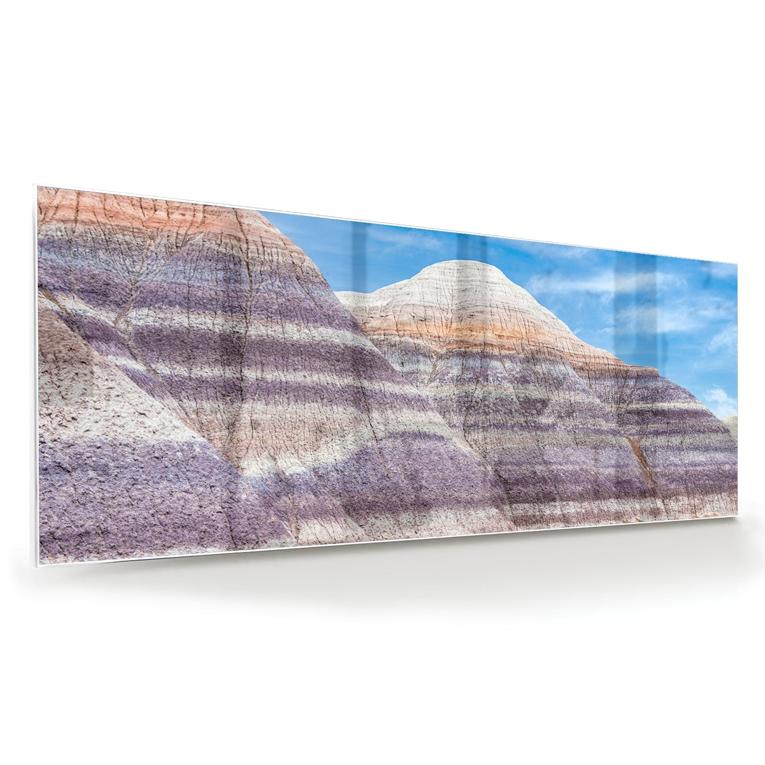 Wunderschönes Glasbild mit Bergen und Himmel – Glasbild aus Sicherheitsglas, Größe 60x60