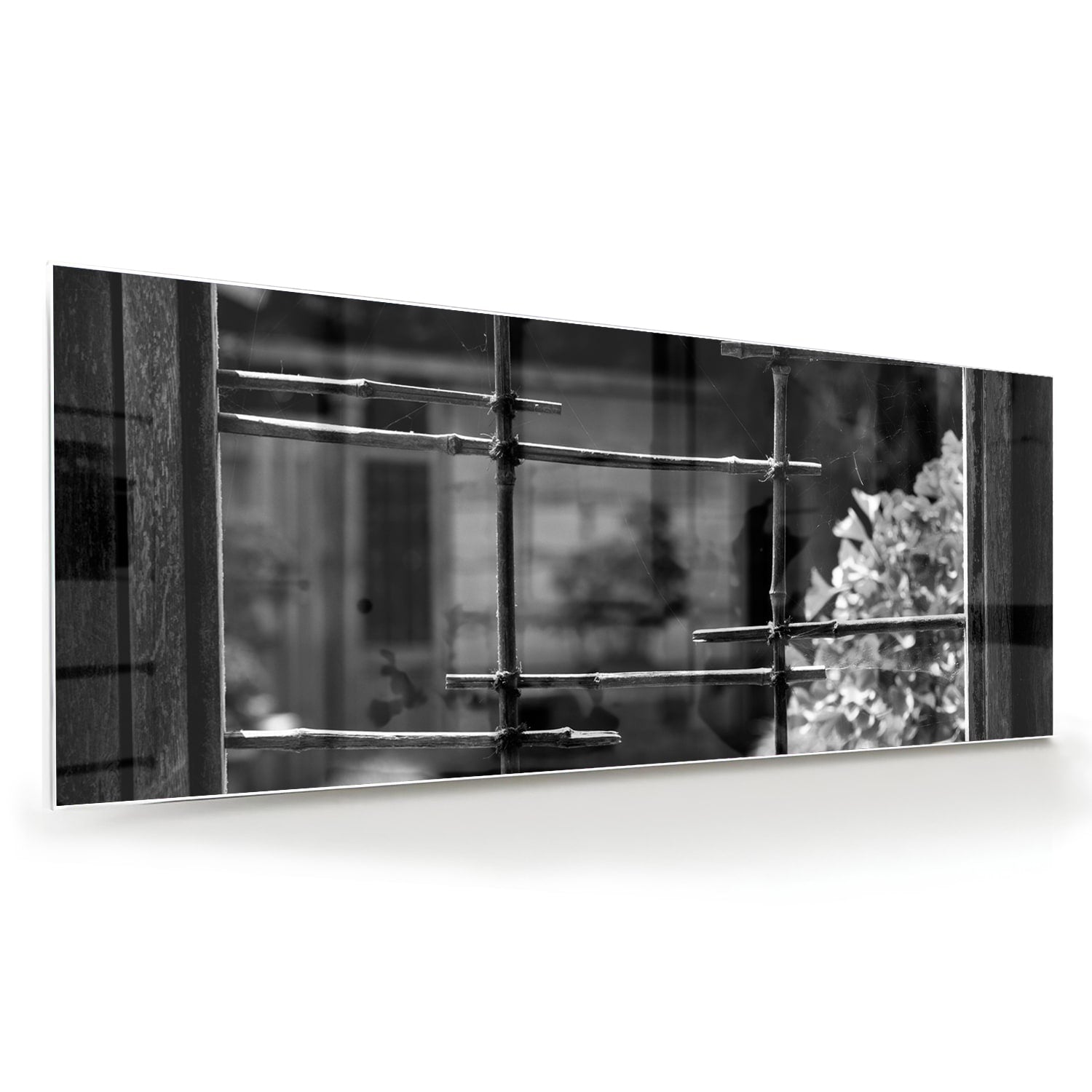 Modernes Glasbild mit Fensterblick – Glasbild aus Sicherheitsglas, Größe 60x60