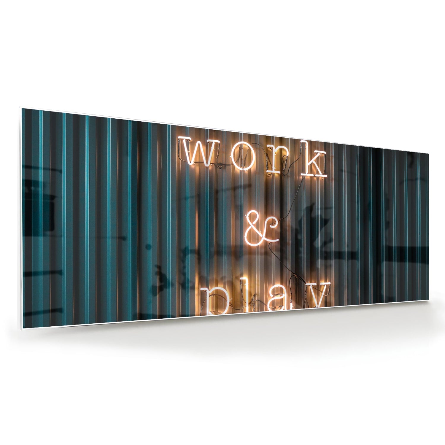 Glasbild mit 'Work & Play' Beleuchtung – Glasbild aus Sicherheitsglas, Größe 60x60