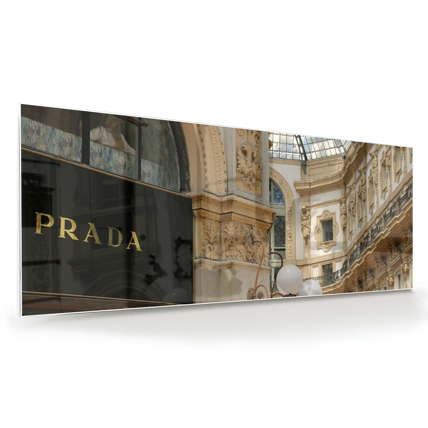 Elegantes Glasbild mit Luxus-Boutique – Glasbild aus Sicherheitsglas, Größe 60x60