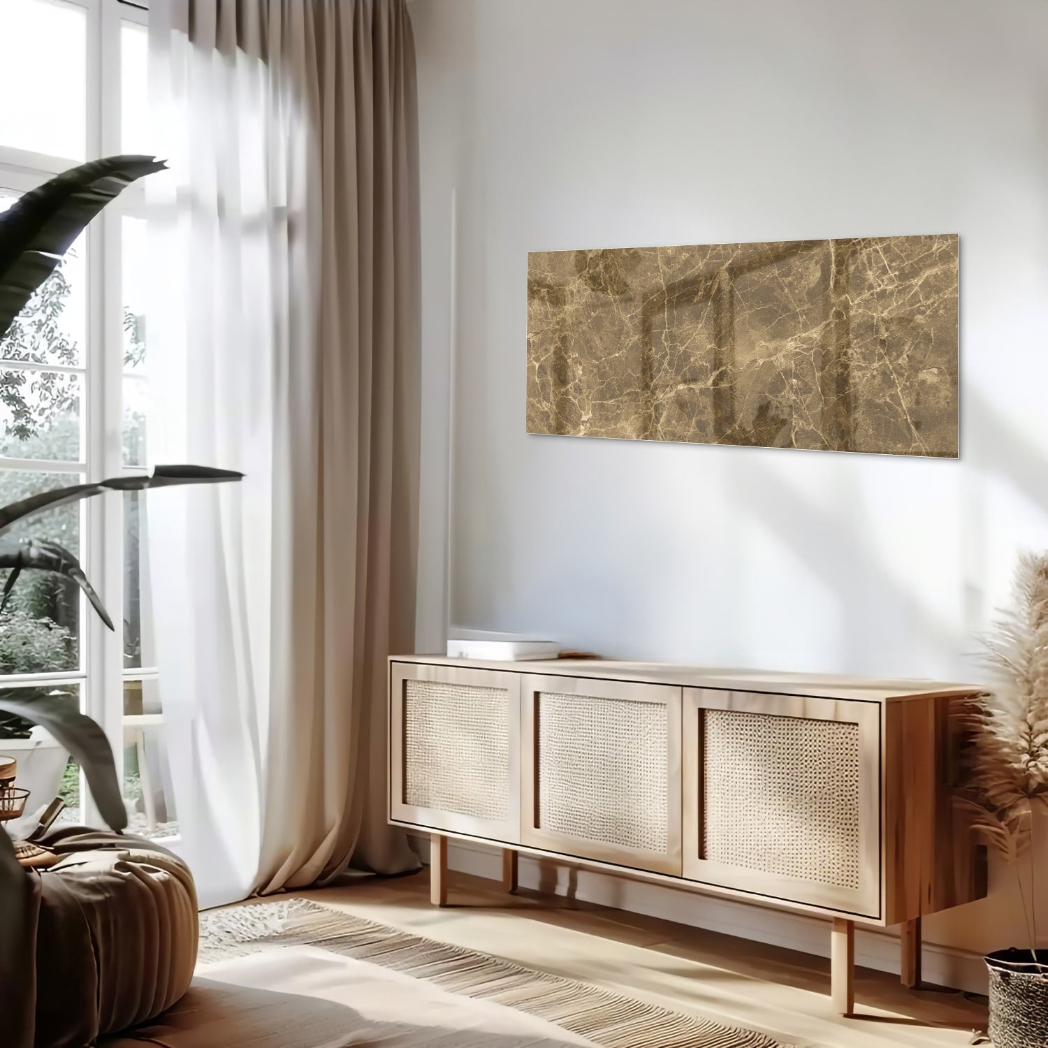 Goldfarbenes Glasbild mit Marmoreffekt – Glasbild aus Sicherheitsglas, Größe 60x60_rond