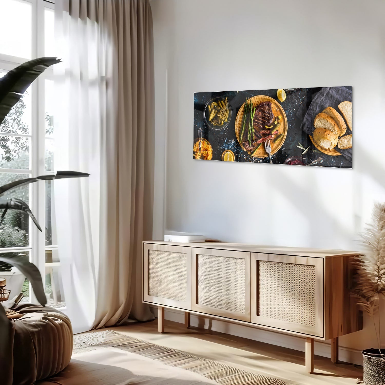 Kulinarisches Glasbild mit verführerischen Speisen – Glasbild aus Sicherheitsglas, Größe 60x60_rond