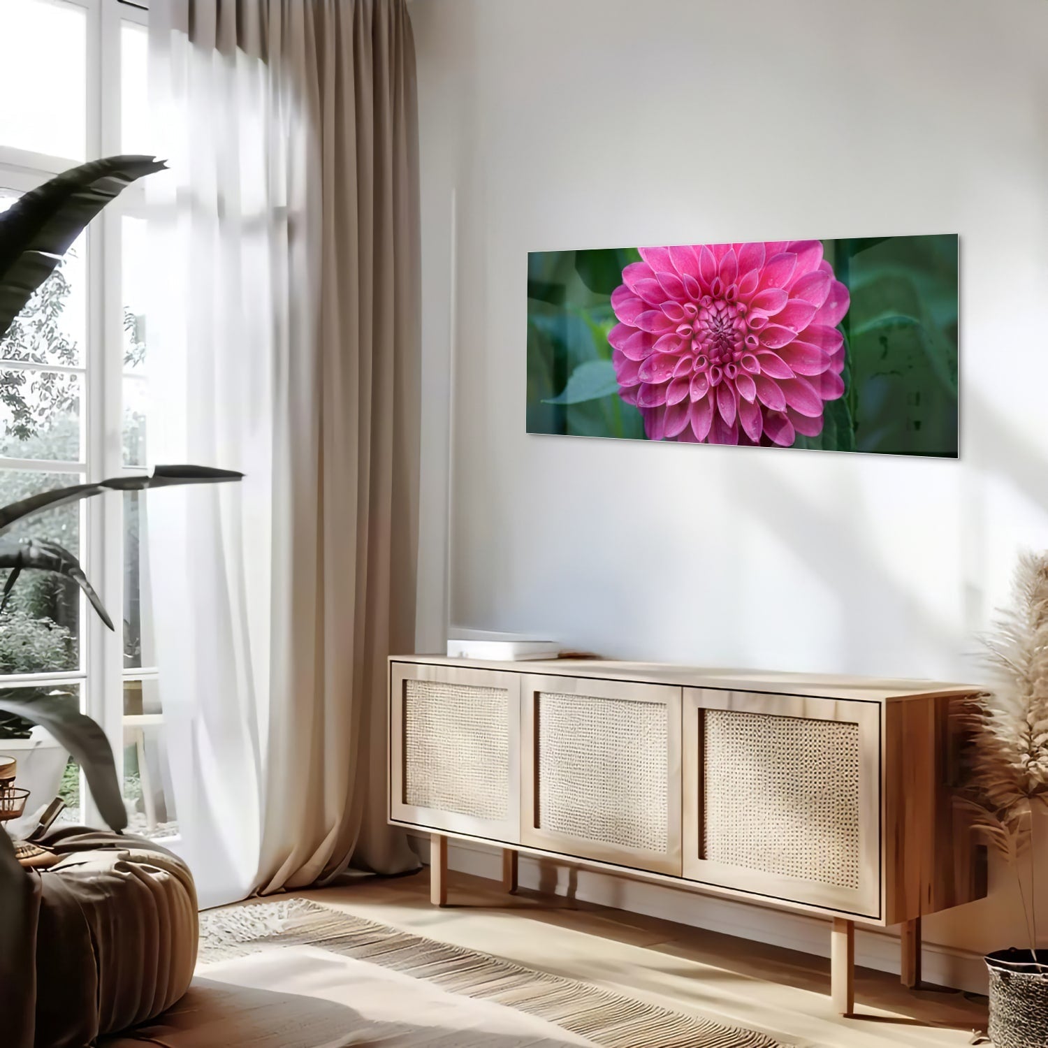 Wunderschönes Glasbild mit rosa Blume – Glasbild aus Sicherheitsglas, Größe 60x60_rond