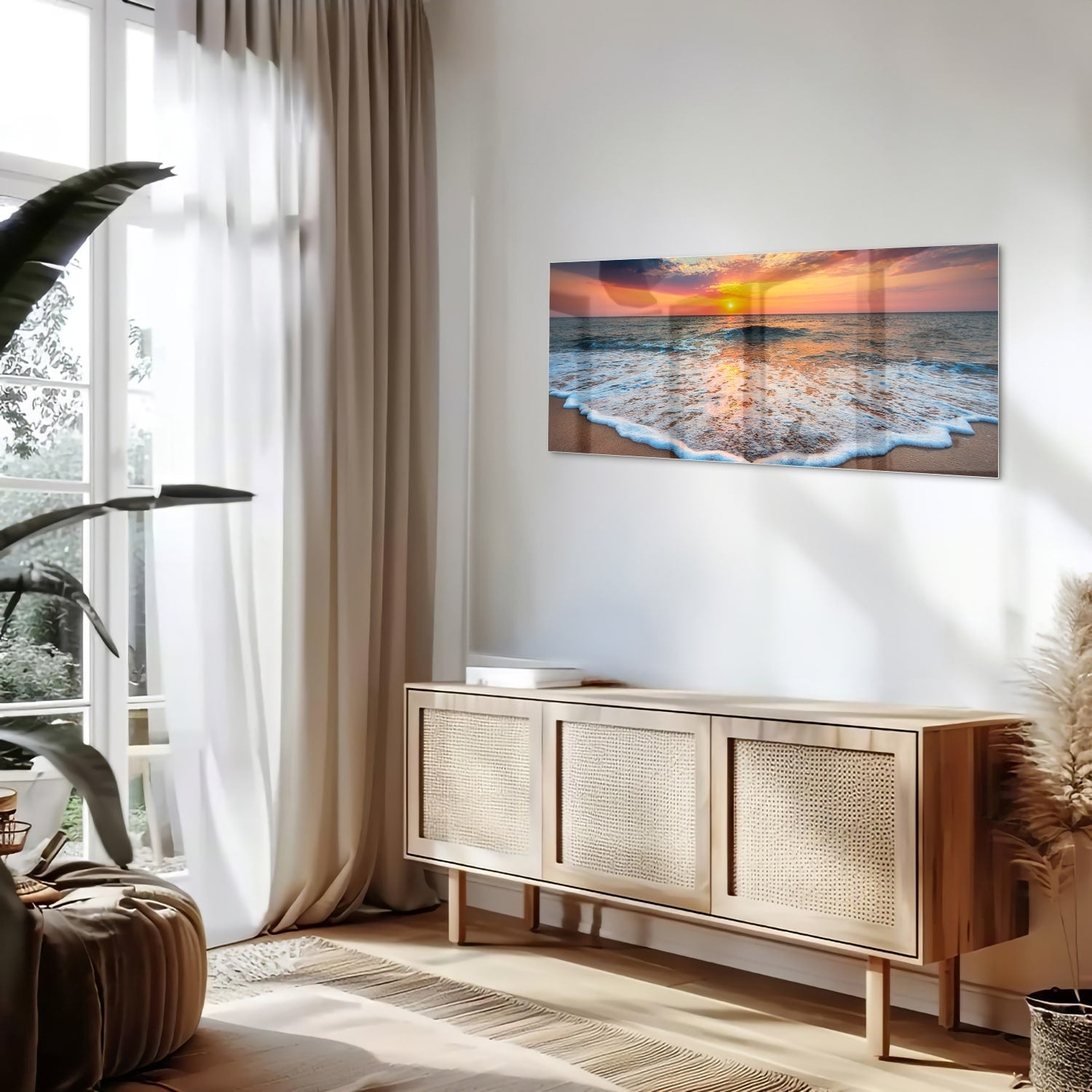 Glasbild – Sonnenuntergang am Strand – Glasbild aus Sicherheitsglas, Größe 60x60_rond