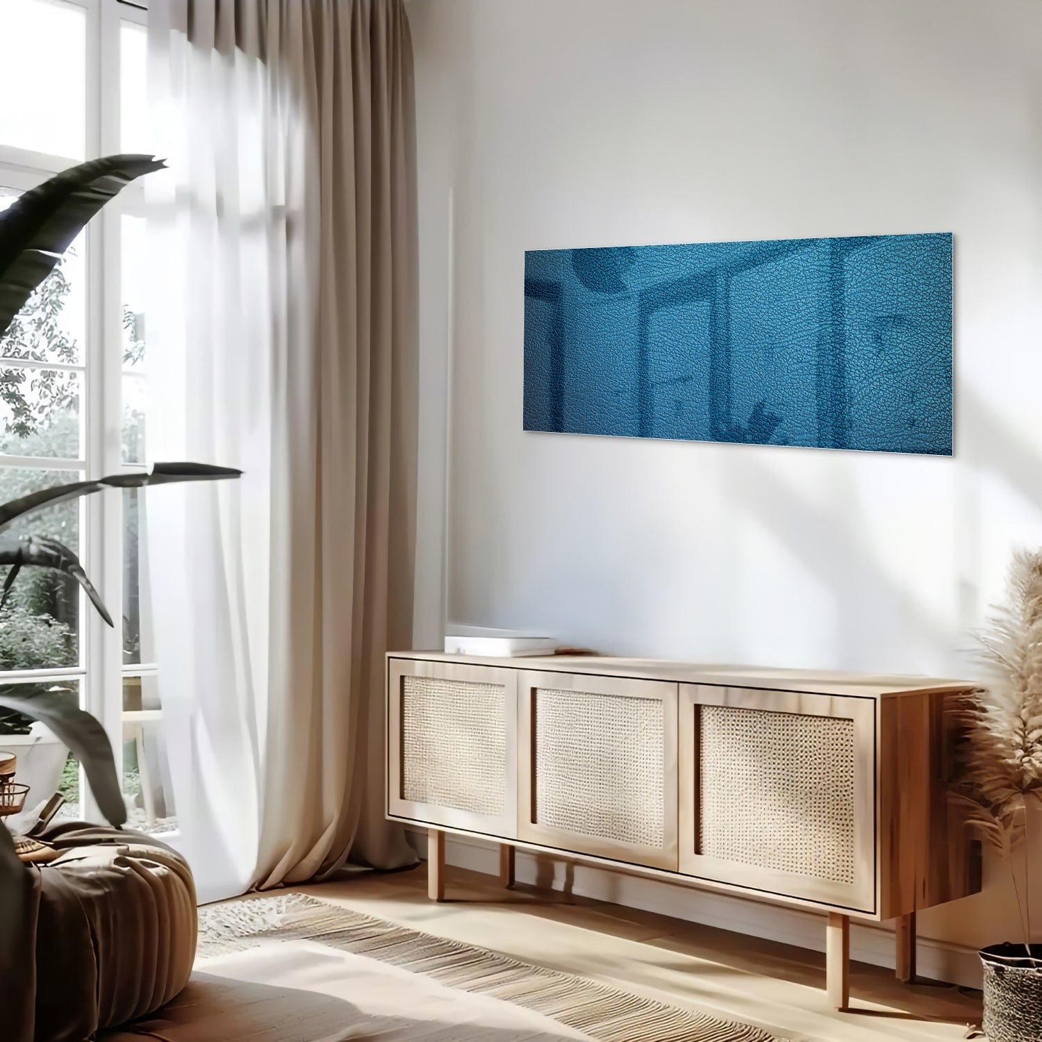 Blaues Glasbild mit Reflexionseffekt – Glasbild aus Sicherheitsglas, Größe 60x60_rond