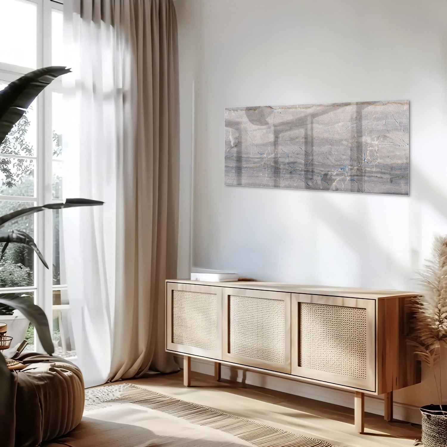 Elegantes Glasbild mit Erdtönen – Glasbild aus Sicherheitsglas, Größe 60x60_rond