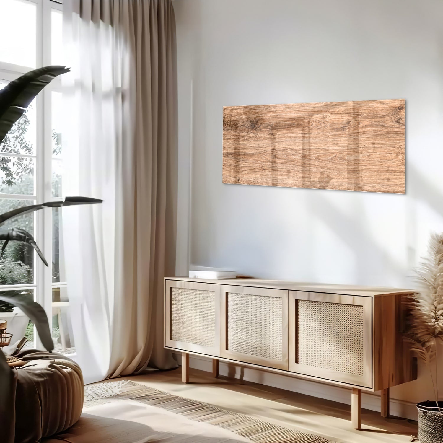 Rustikales Glasbild mit Holzoptik – Glasbild aus Sicherheitsglas, Größe 60x60_rond