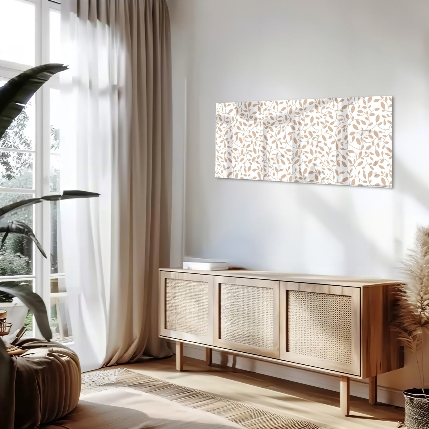 Elegantes Glasbild mit Blattmuster – Glasbild aus Sicherheitsglas, Größe 60x60_rond