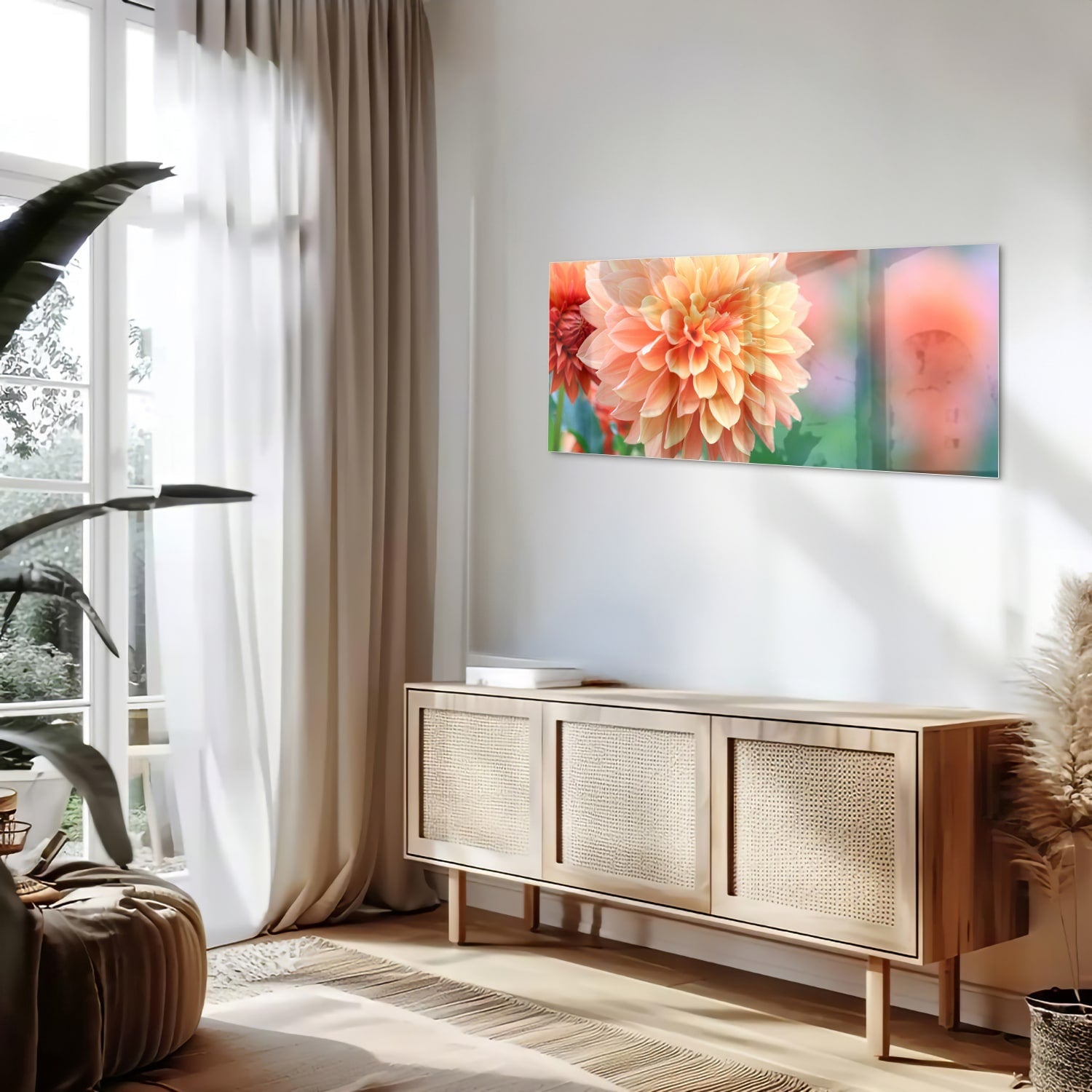 Glasbild mit Pastellrosa Dahlie – Glasbild aus Sicherheitsglas, Größe 60x60_rond