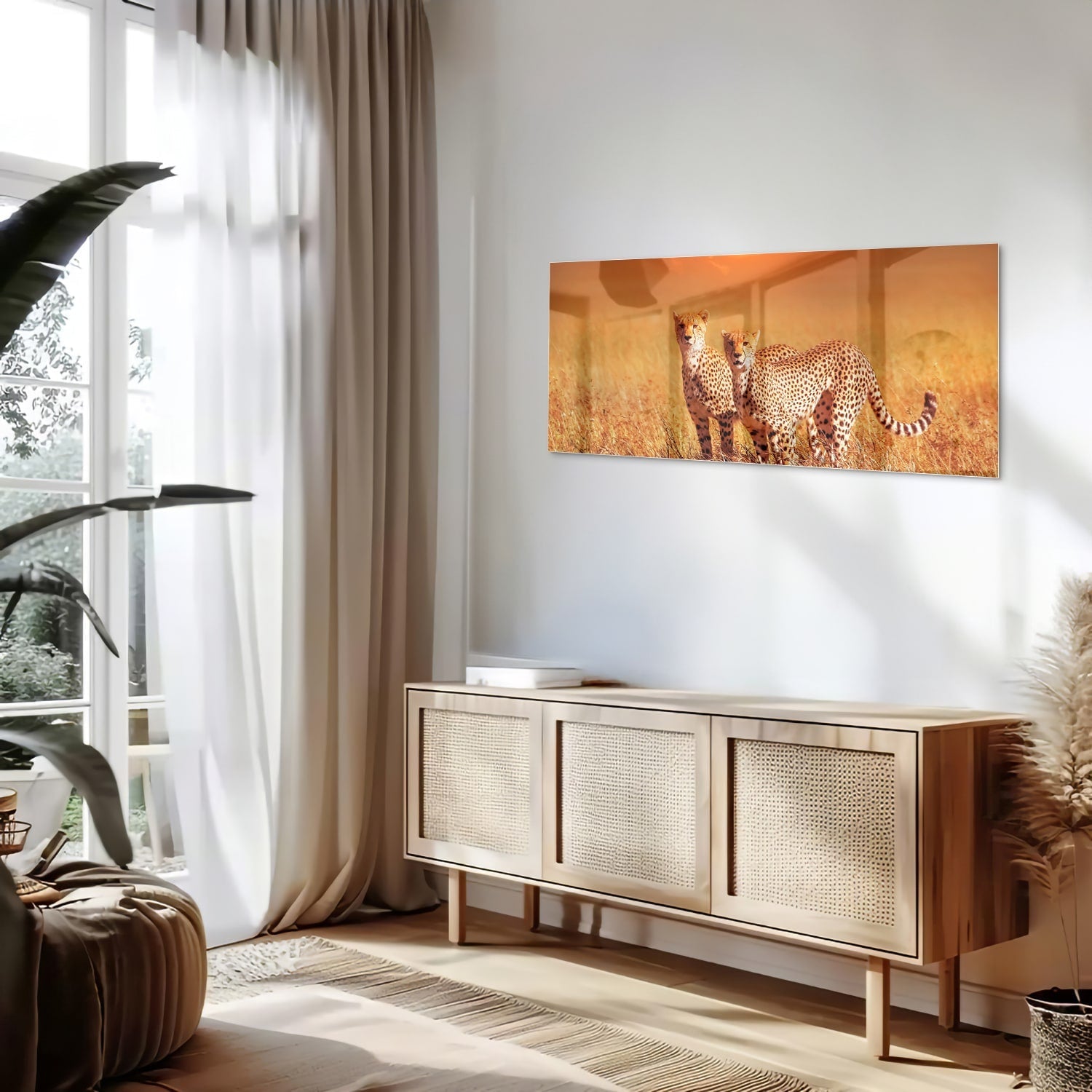 Elegantes Glasbild mit Geparden in der Natur – Glasbild aus Sicherheitsglas, Größe 60x60_rond