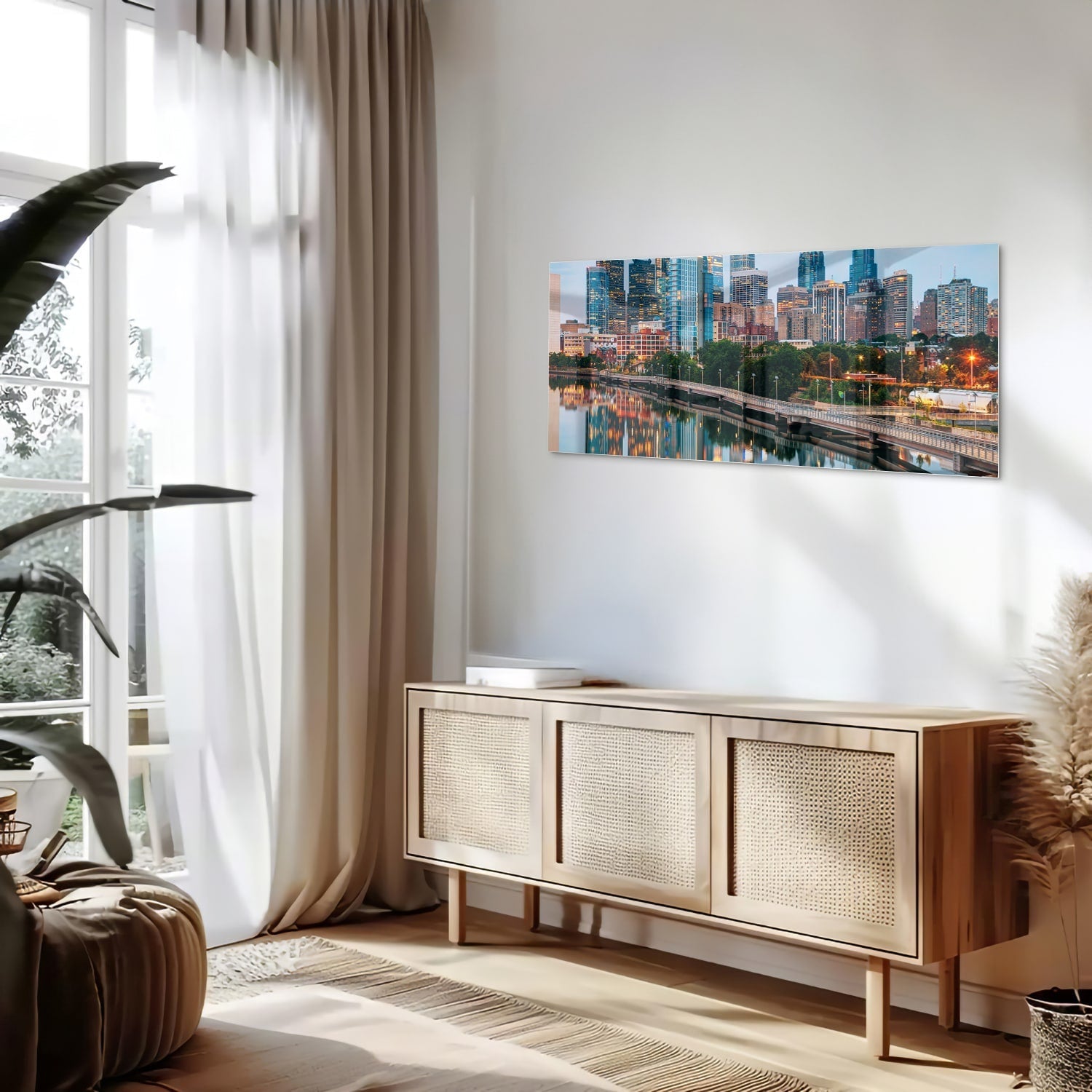 Modernes Glasbild mit Stadtansicht – Glasbild aus Sicherheitsglas, Größe 60x60_rond